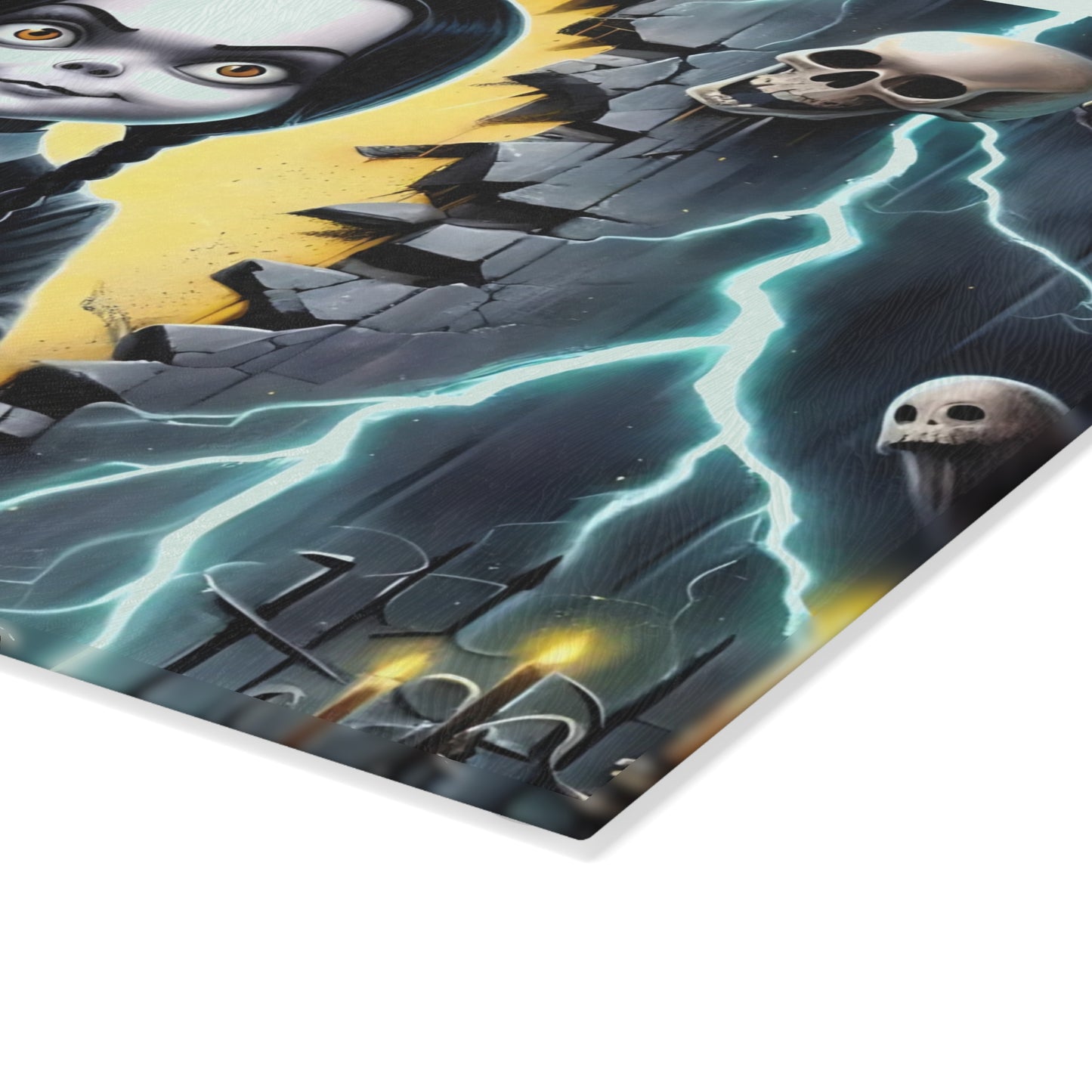 ⚡ Gothic Lightning Girl Cutting Board – Spooky Cool Vibes with Skulls, Candles & Bold Attitude 💀🌩️