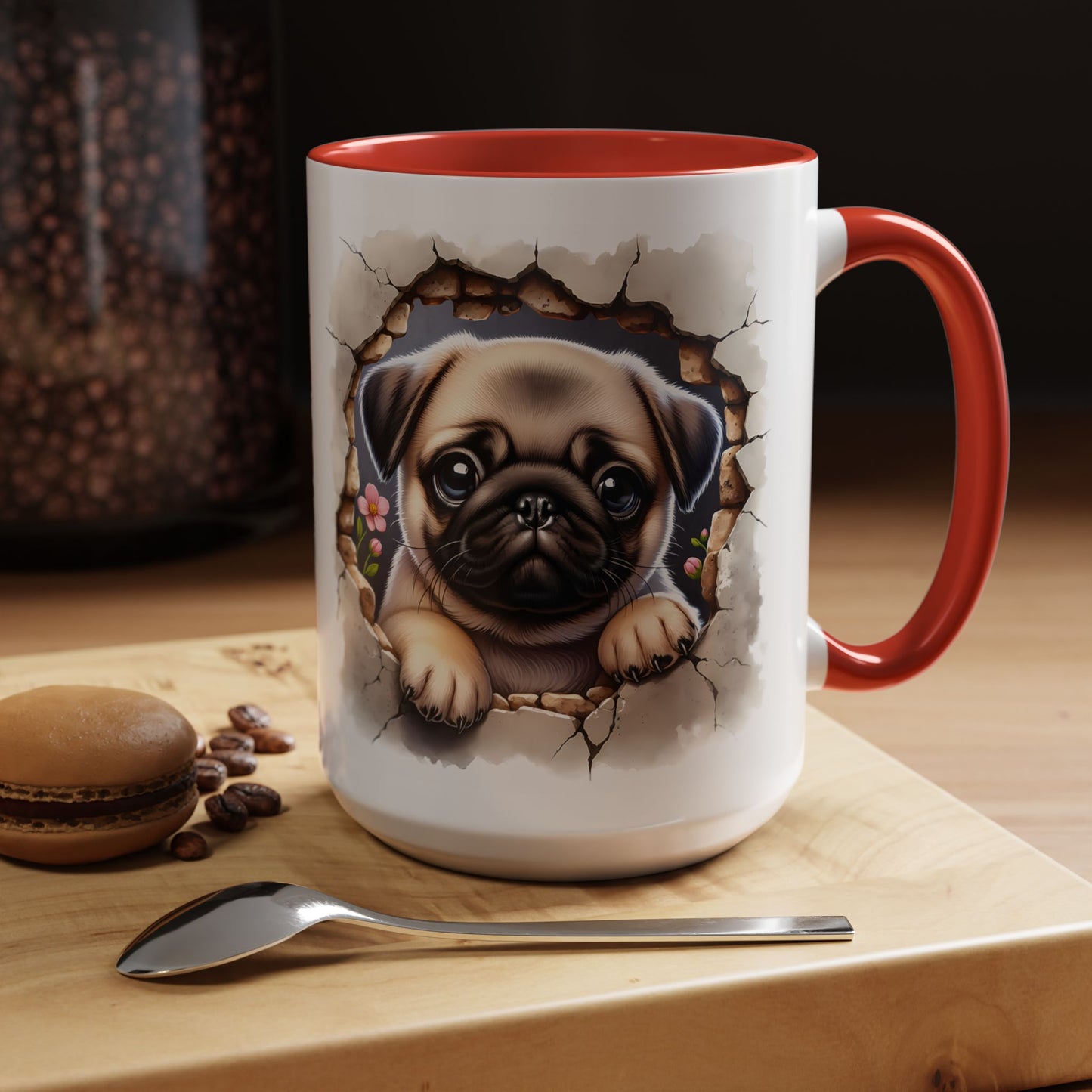 🐾💛 Pug Puppy Accent Mug – Cute Wrinkly Pug Coffee Cup ☕✨