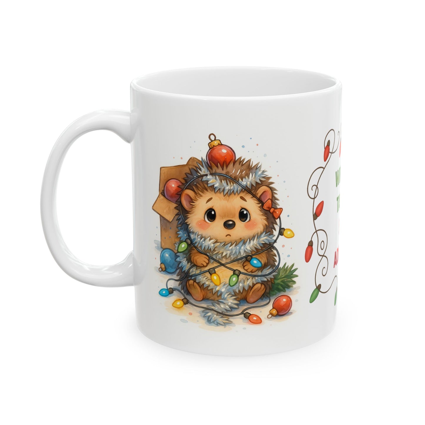 🦔🎄 Wrapped, Tangled, Still Adorable Hedgehog Mug – Cute Christmas Coffee Cup ✨☕