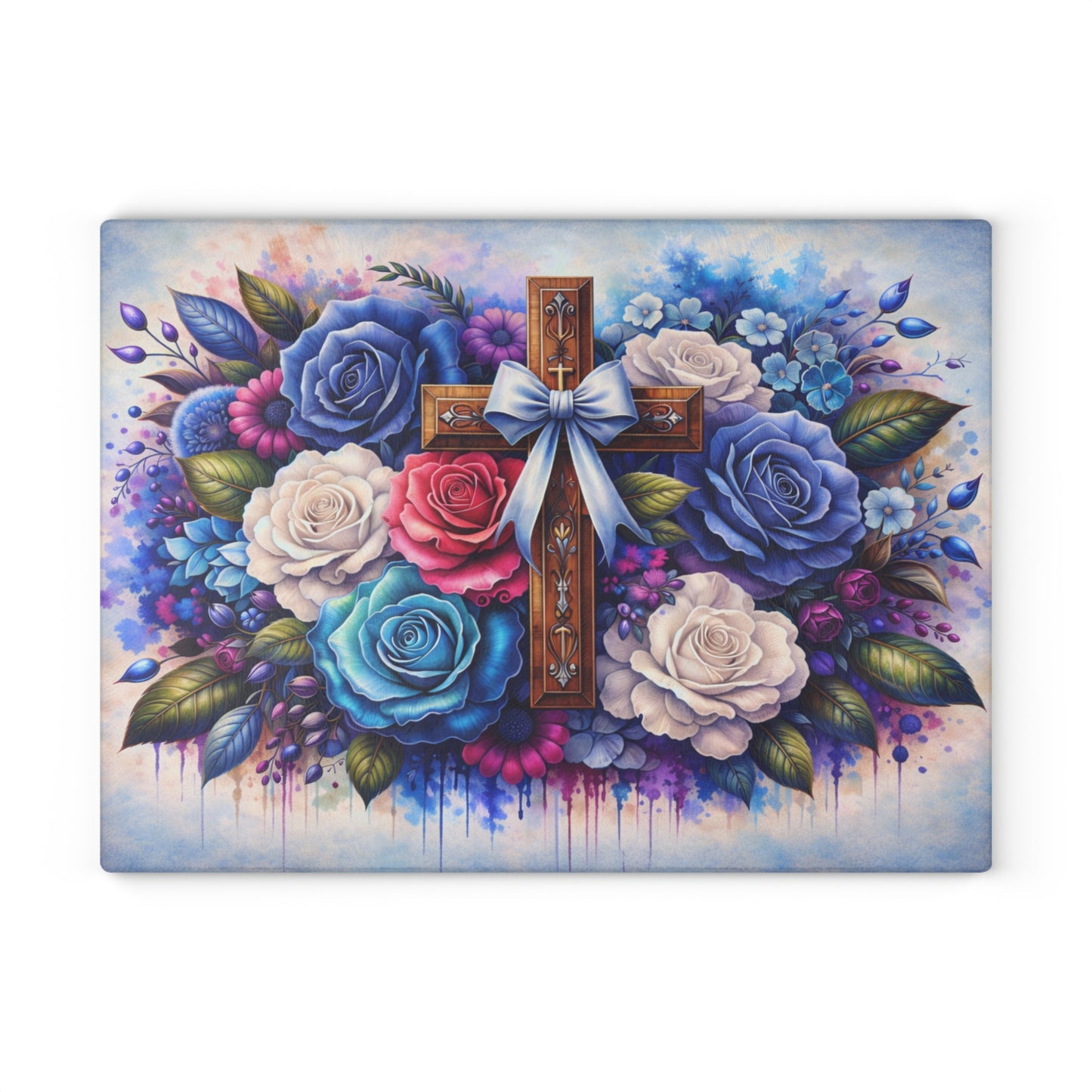Floral Cross Glass Cutting Board – Faith-Inspired Christian Kitchen Art