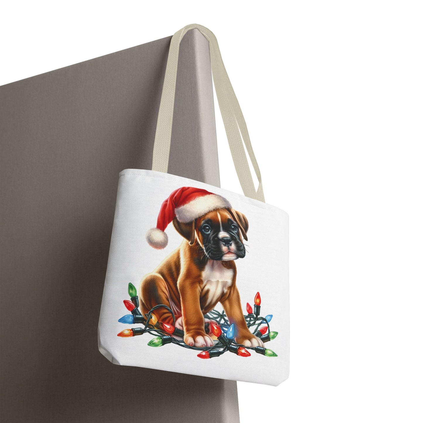 👜 Boxer Christmas Lights Tote Bag – Festive Charm for Dog Lovers 🎄