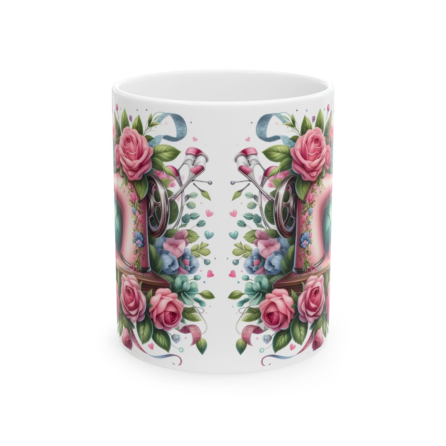 🌸🧵 Floral Sewing Machine Mug – Personalized Coffee Cup for Quilters & Crafters ✨☕