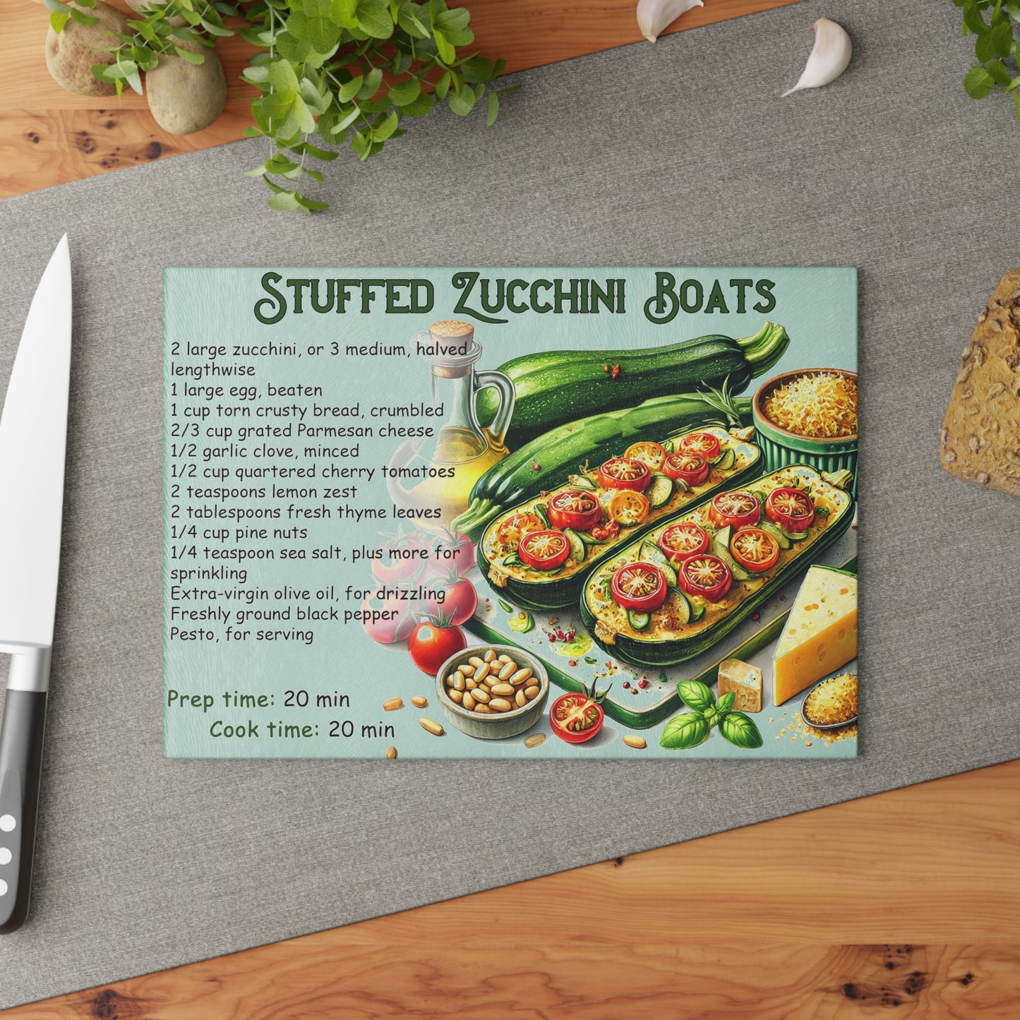 🥒 Stuffed Zucchini Boats – Fresh and Fun Kitchen Cutting Board