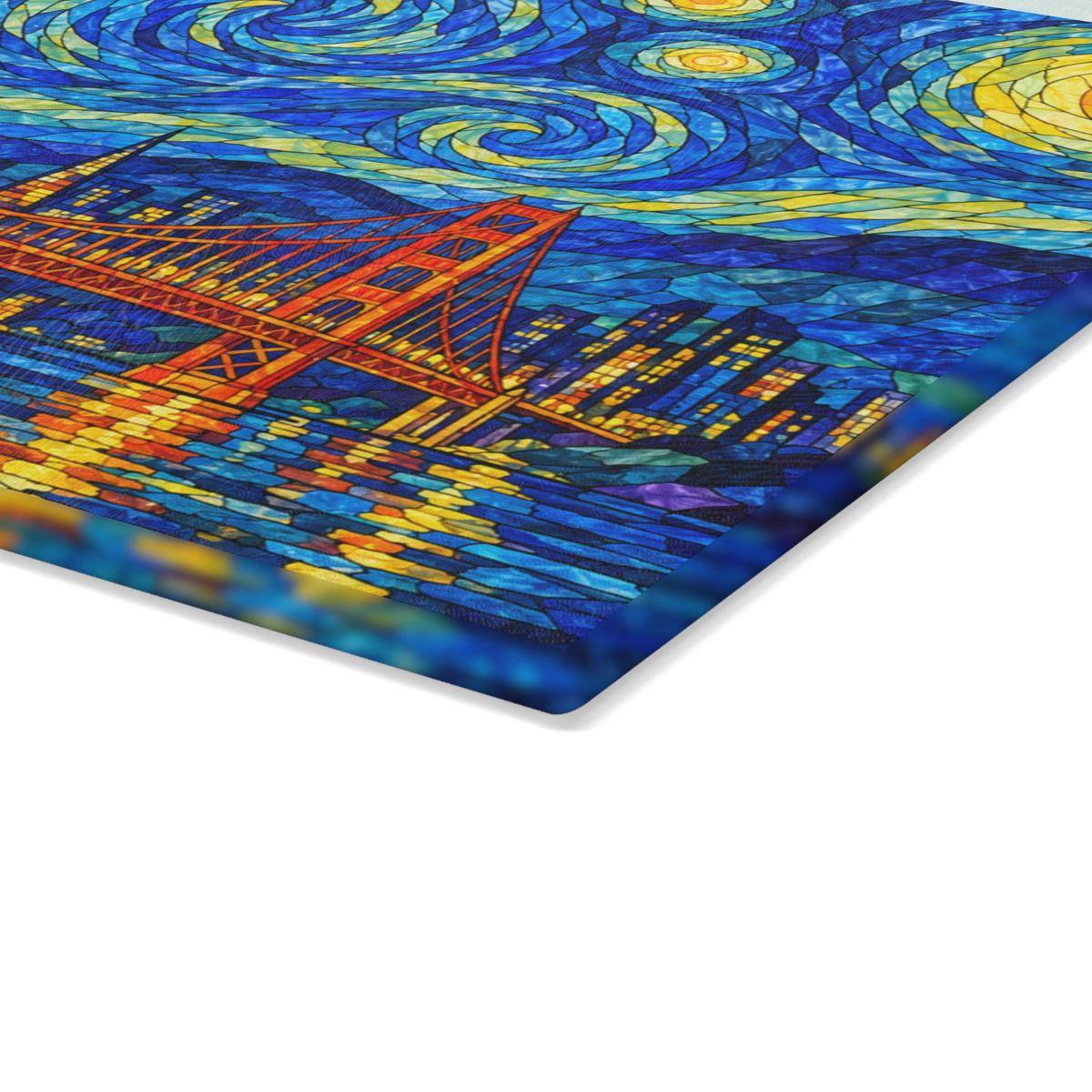 Golden Gate Bridge Starry Night Stained-Glass-Inspired Glass Cutting Board – San Francisco Decor