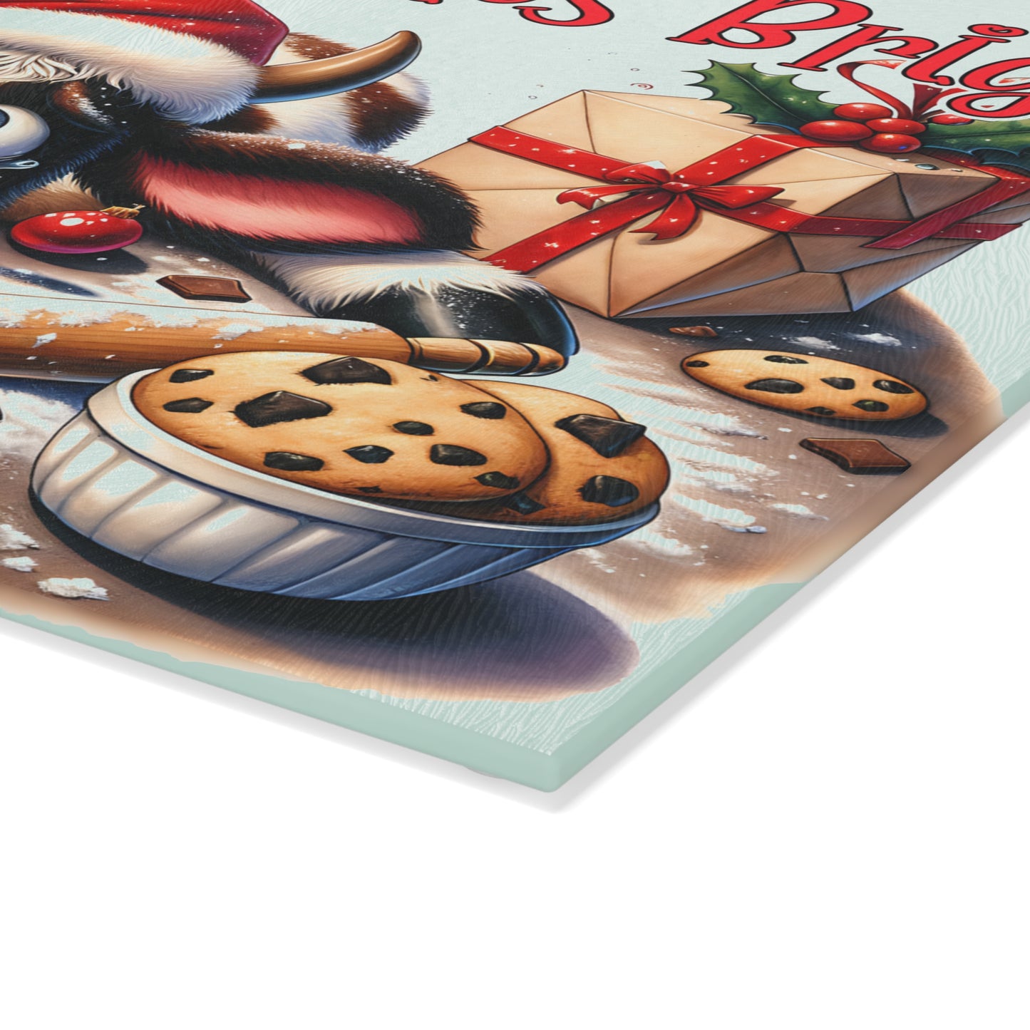 🐄✨ Baking Spirits Bright Cow Cutting Board – Festive Farmhouse Kitchen Charm