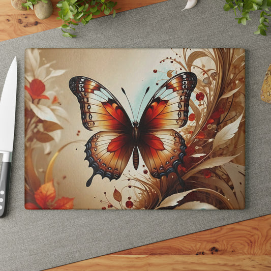 Hermosa tabla de cortar de vidrio con forma de mariposa, decoración de mariposas, tabla de cortar, decoración de cocina, arte de cocina, tabla para servir, regalo de pavo real, regalo de mariposa, tabla de cortar floral