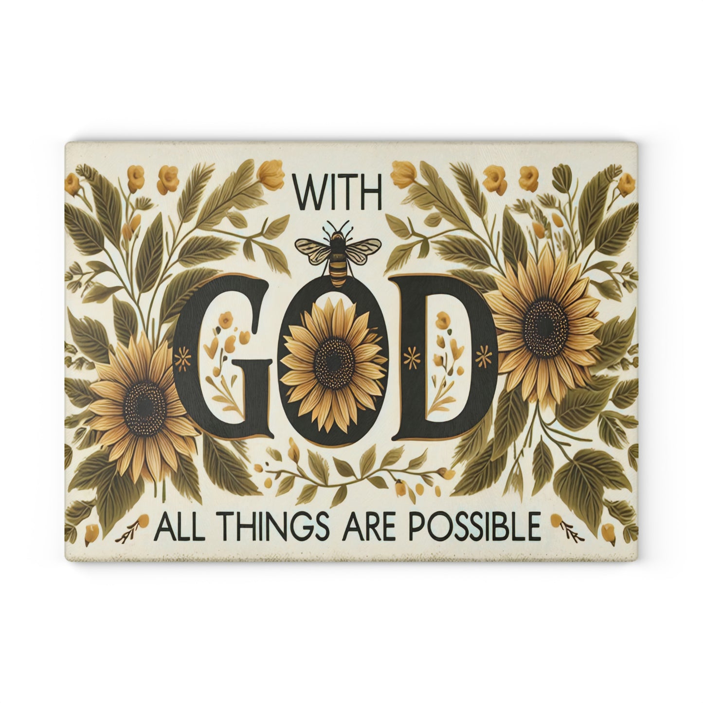 🌻🐝 With God All Things Are Possible Sunflower Cutting Board – Faithful Elegance for Your Kitchen 🐝🌻