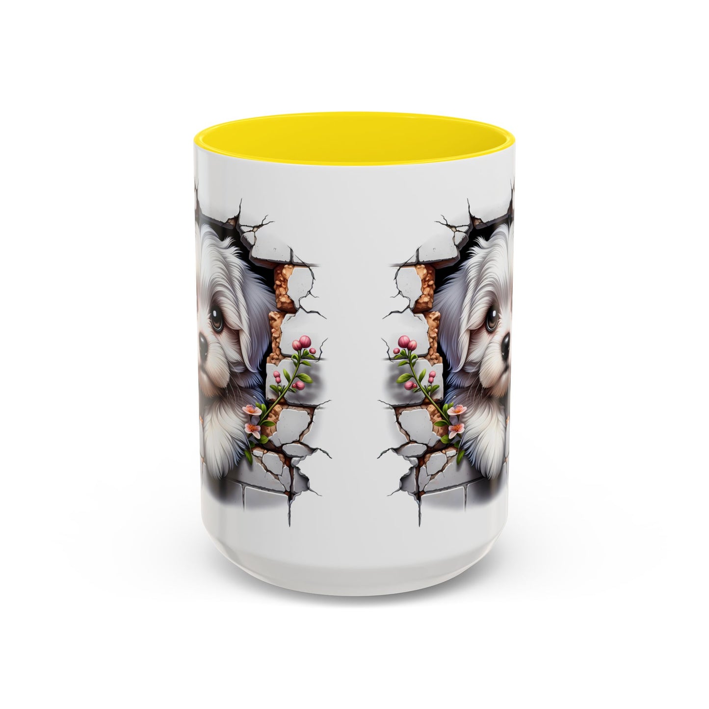 🎀🐶 Maltese Puppy Accent Mug – Cute Peek-Through Dog Design for Animal Lovers ☕💖