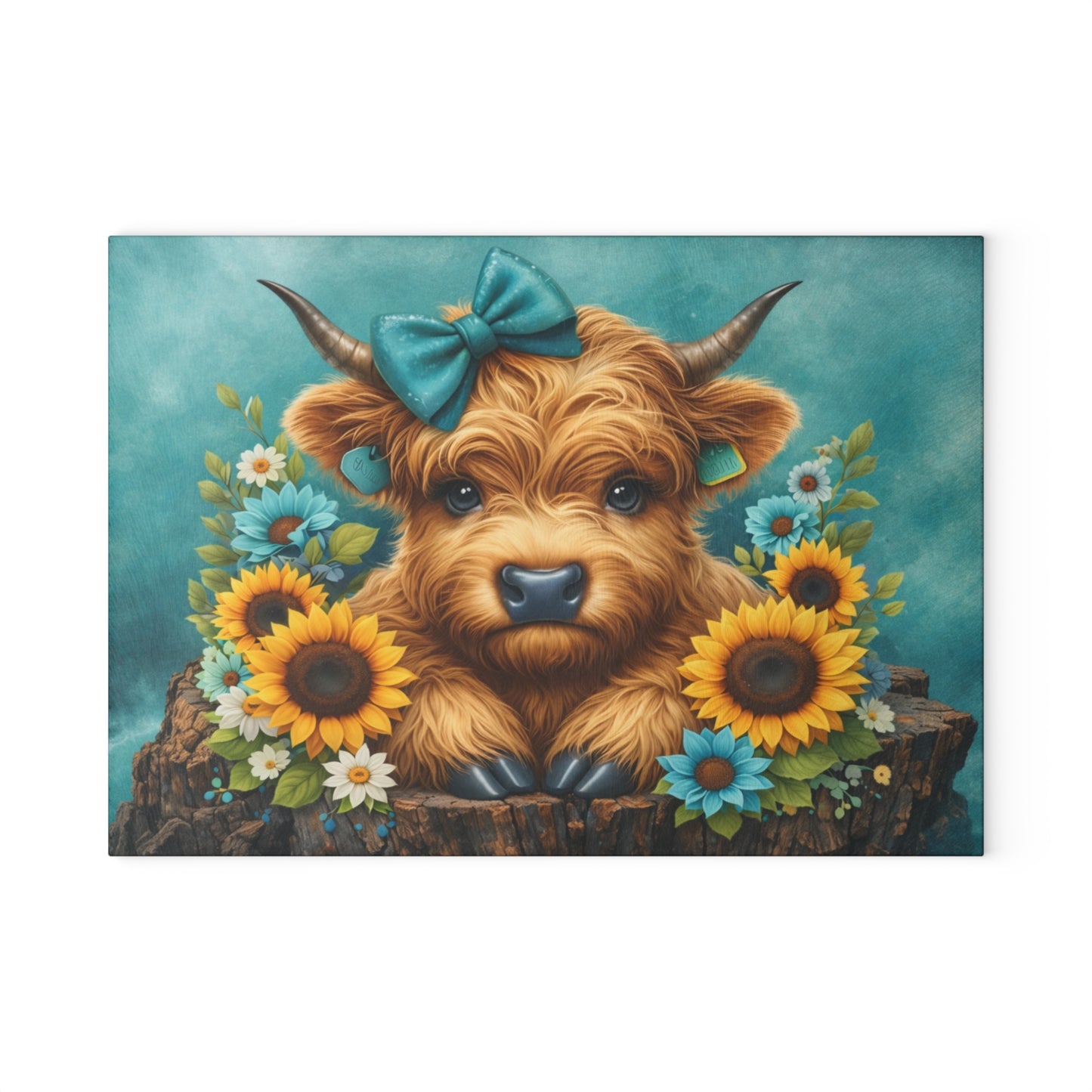 Teal Highland Calf Glass Cutting Board – Farmhouse Kitchen Decor