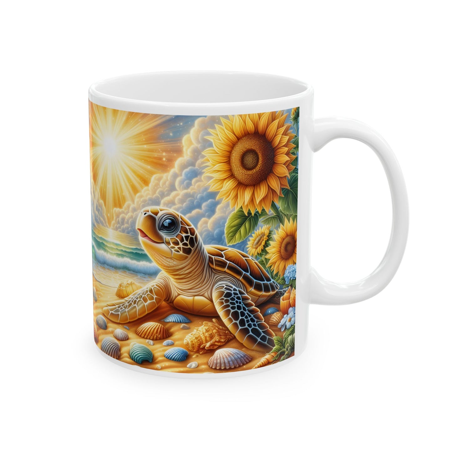 🌻🐢 Personalized Sunflower & Sea Turtle Mug – Coastal Sunshine Coffee Cup 🌊☕