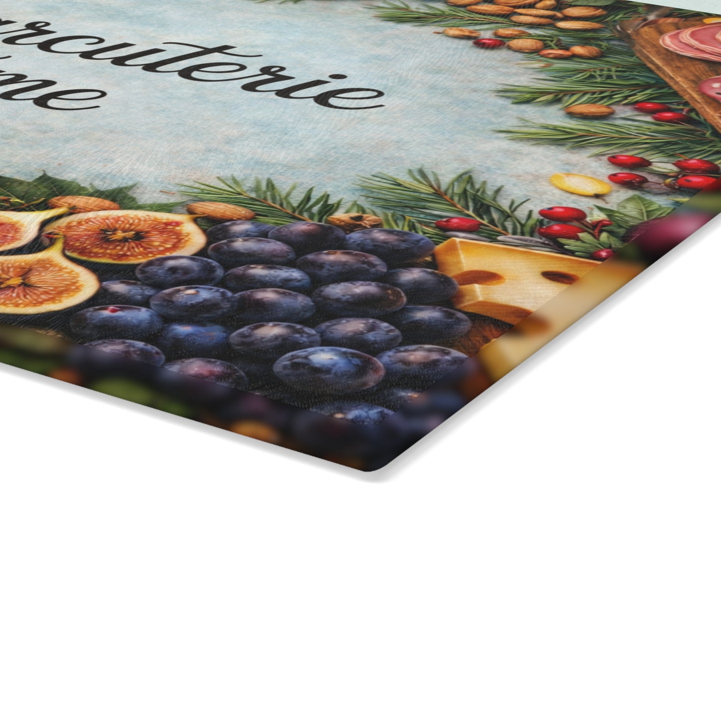 “Charcuterie Time” Festive Entertaining Glass Cutting Board – Holiday Kitchen Décor