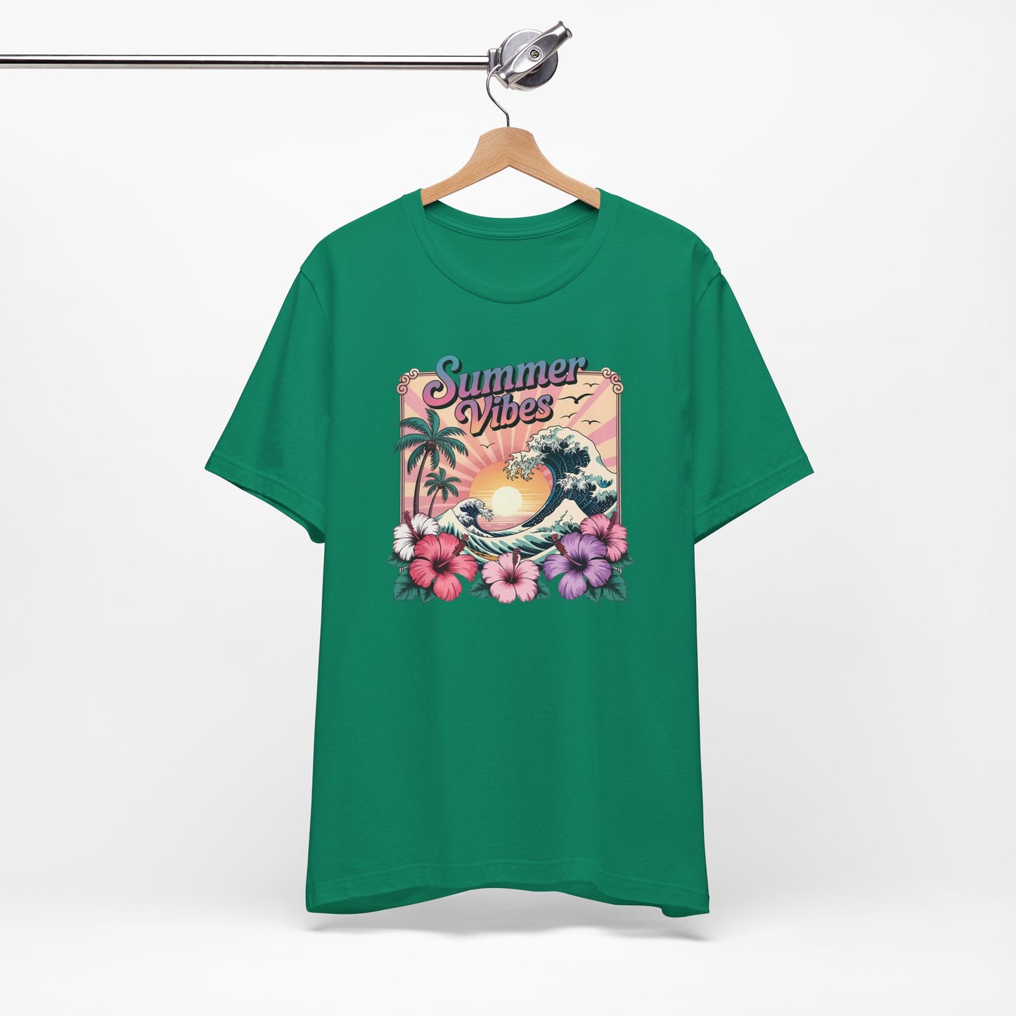 ☀️ Camiseta Summer Vibes – Ola playera vibrante, hibisco y palmeras | Camiseta gráfica para mujer