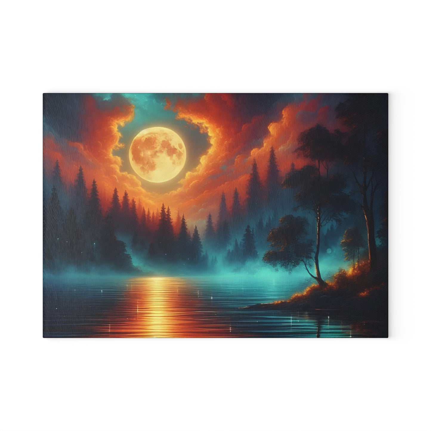 🌕🔥 Moonlit Forest Glow Cutting Board – Celestial Night Sky Reflection Art 🔥🌕