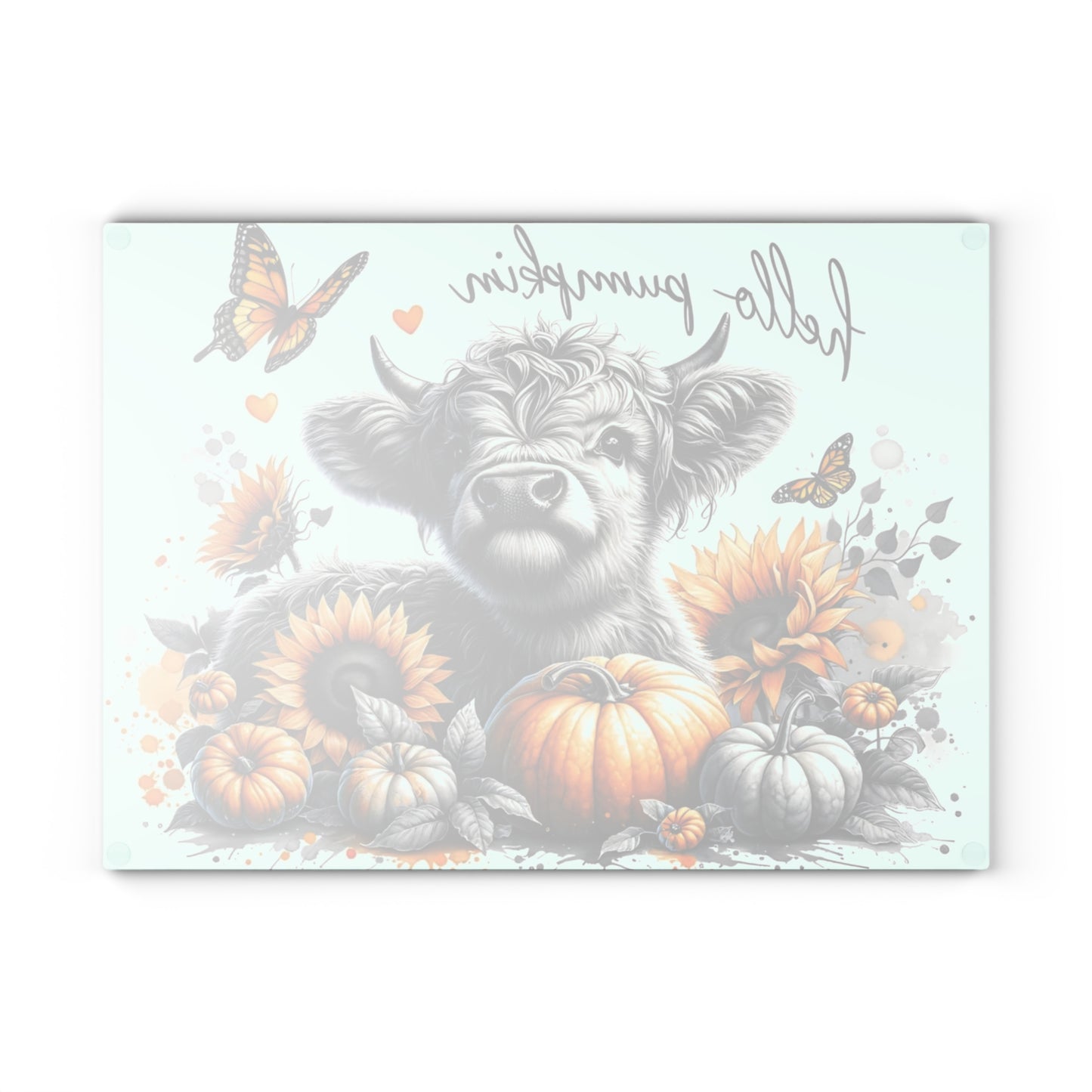 🐮🎃 Hello Pumpkin Highland Cow Cutting Board – Autumn Charm with Sunflowers & Butterflies 🍂🦋
