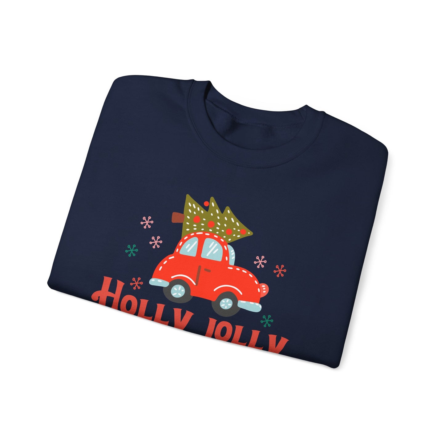 🎄🚗 Holly Jolly Vibes Crewneck – Cute Red Car & Tree Graphic