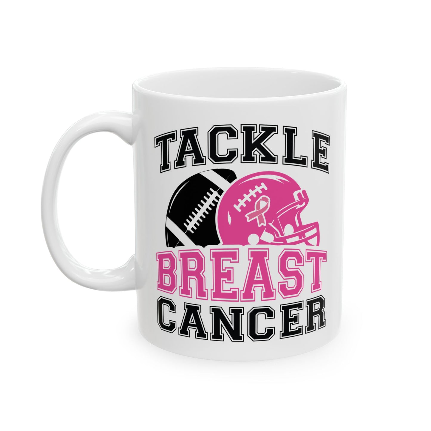 🏈🎀 Tackle Breast Cancer Mug – Football Strength Meets Awareness 💗