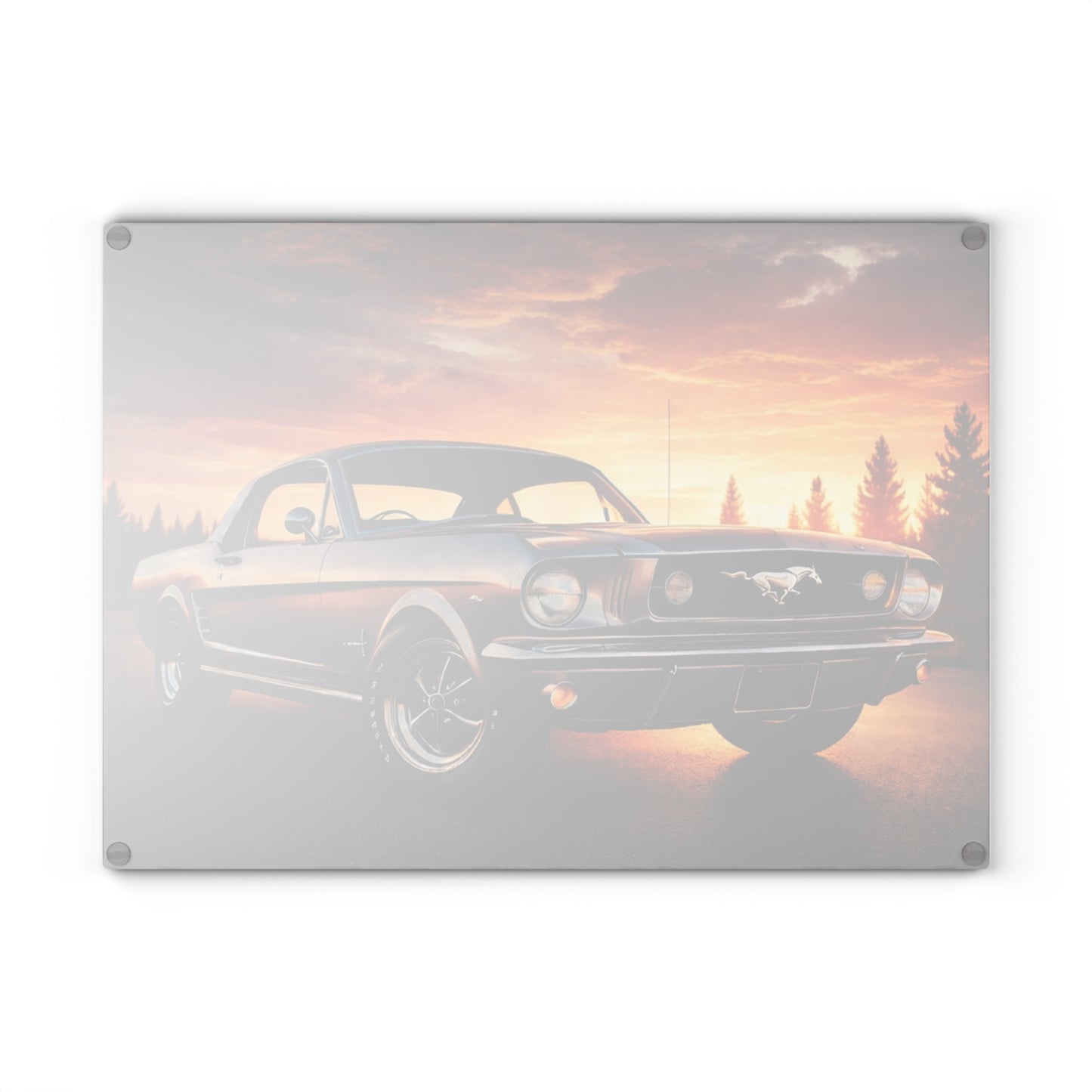 Classic Muscle Car Sunset Glass Cutting Board – Vintage American Auto Kitchen Art & Display Board