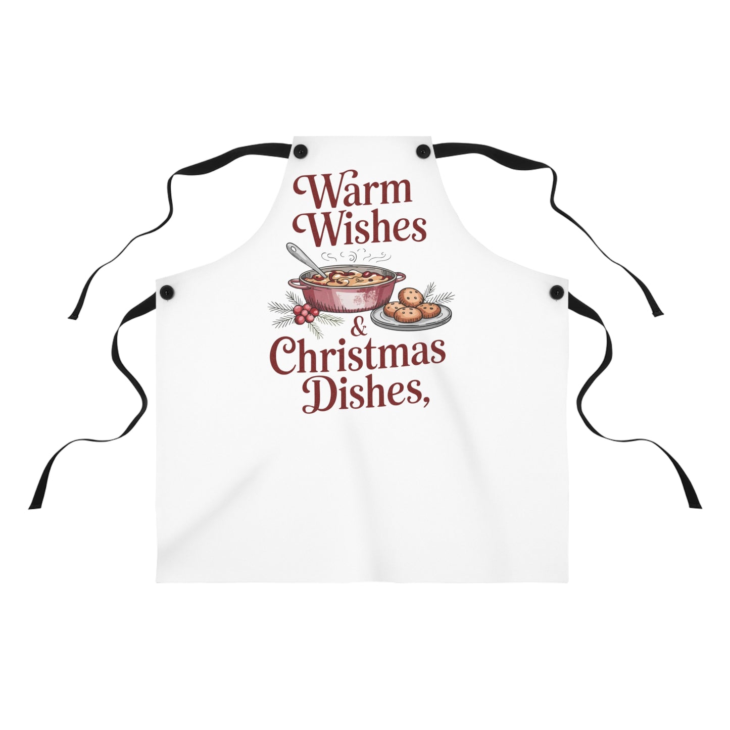 🥣🎄 Warm Wishes & Christmas Dishes Apron – Cozy Holiday Kitchen Helper