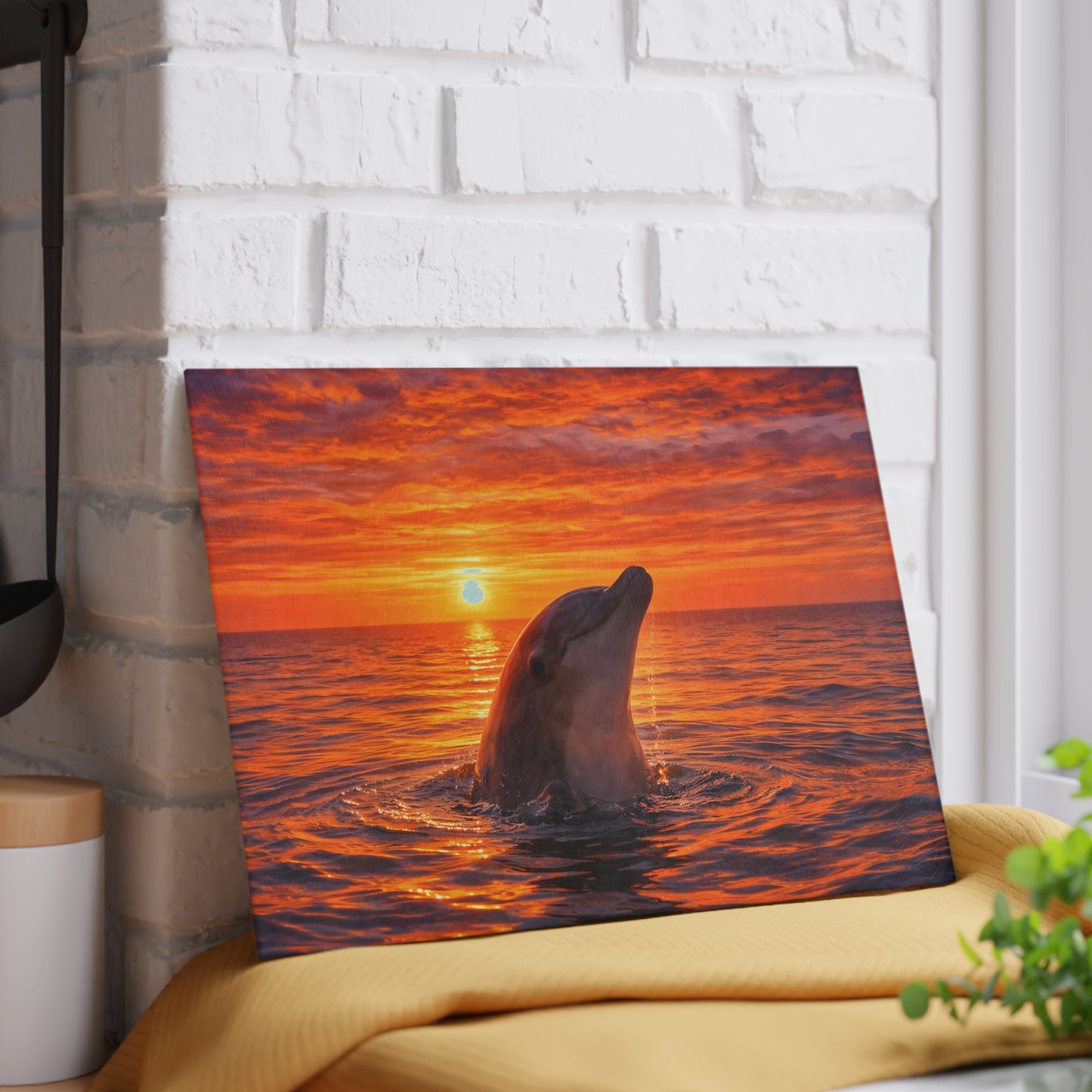 Dolphin Sunset Glass Cutting Board – Ocean Serenity Coastal Kitchen Decor