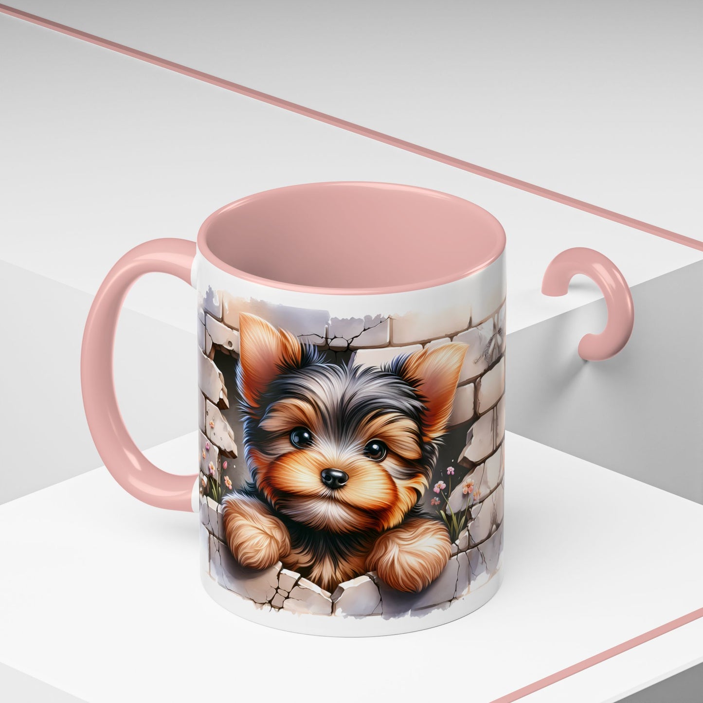 🎀🐶 Yorkie Puppy Accent Mug – Cute Peek-Through Dog Design for Animal Lovers ☕💖