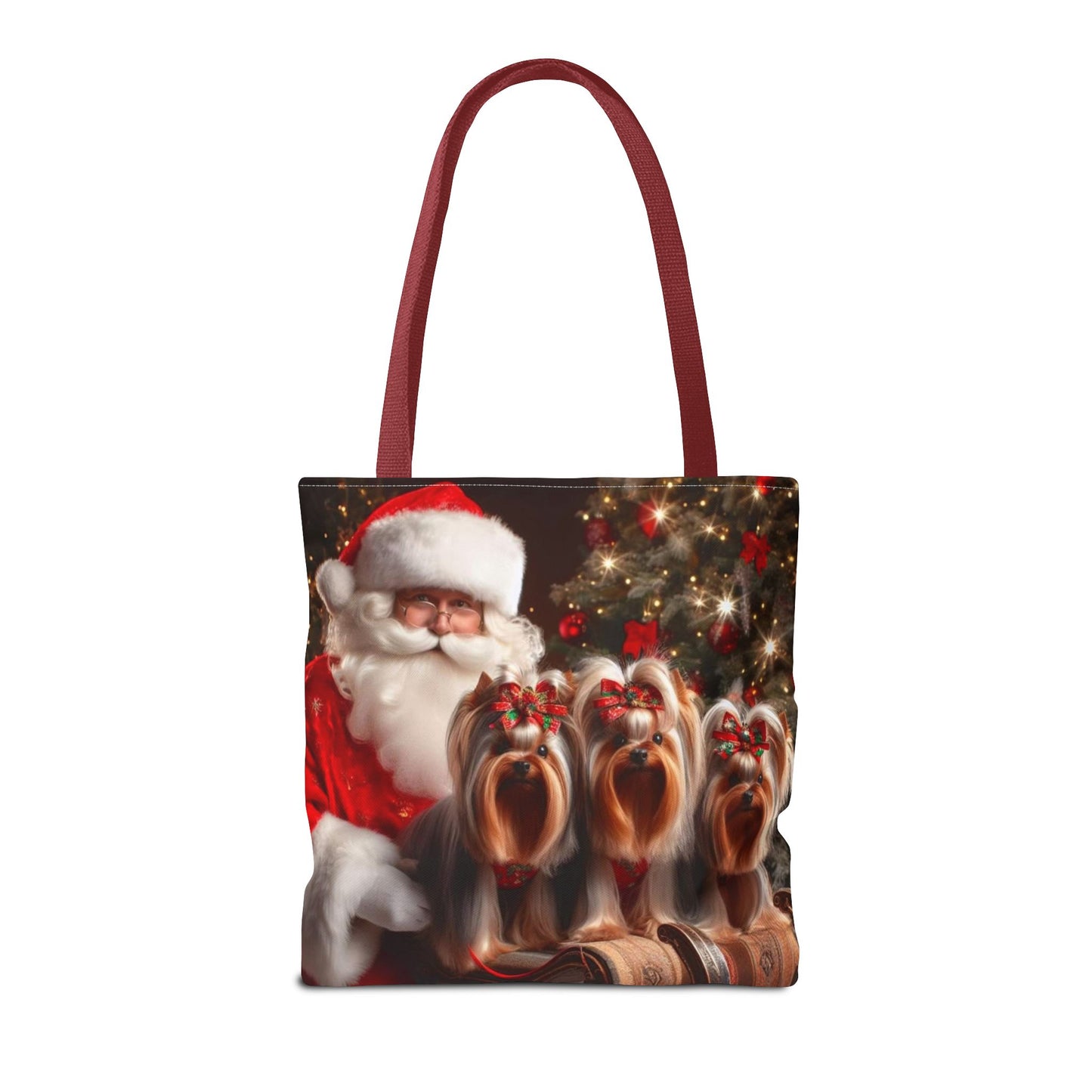 🎅 Santa & Yorkies Christmas Tote Bag – Holiday Cheer with a Furry Twist 🎄