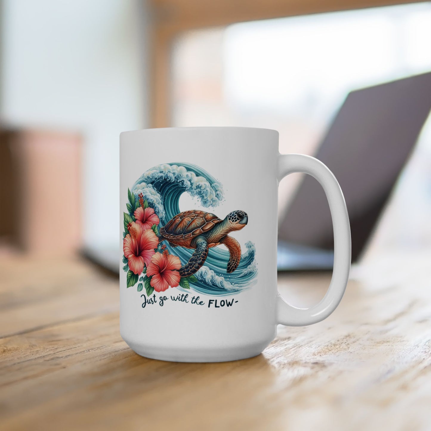 🌊 Just Go with the Flow – Beautiful Sea Turtle Coffee Mug for Ocean Lovers 🐢