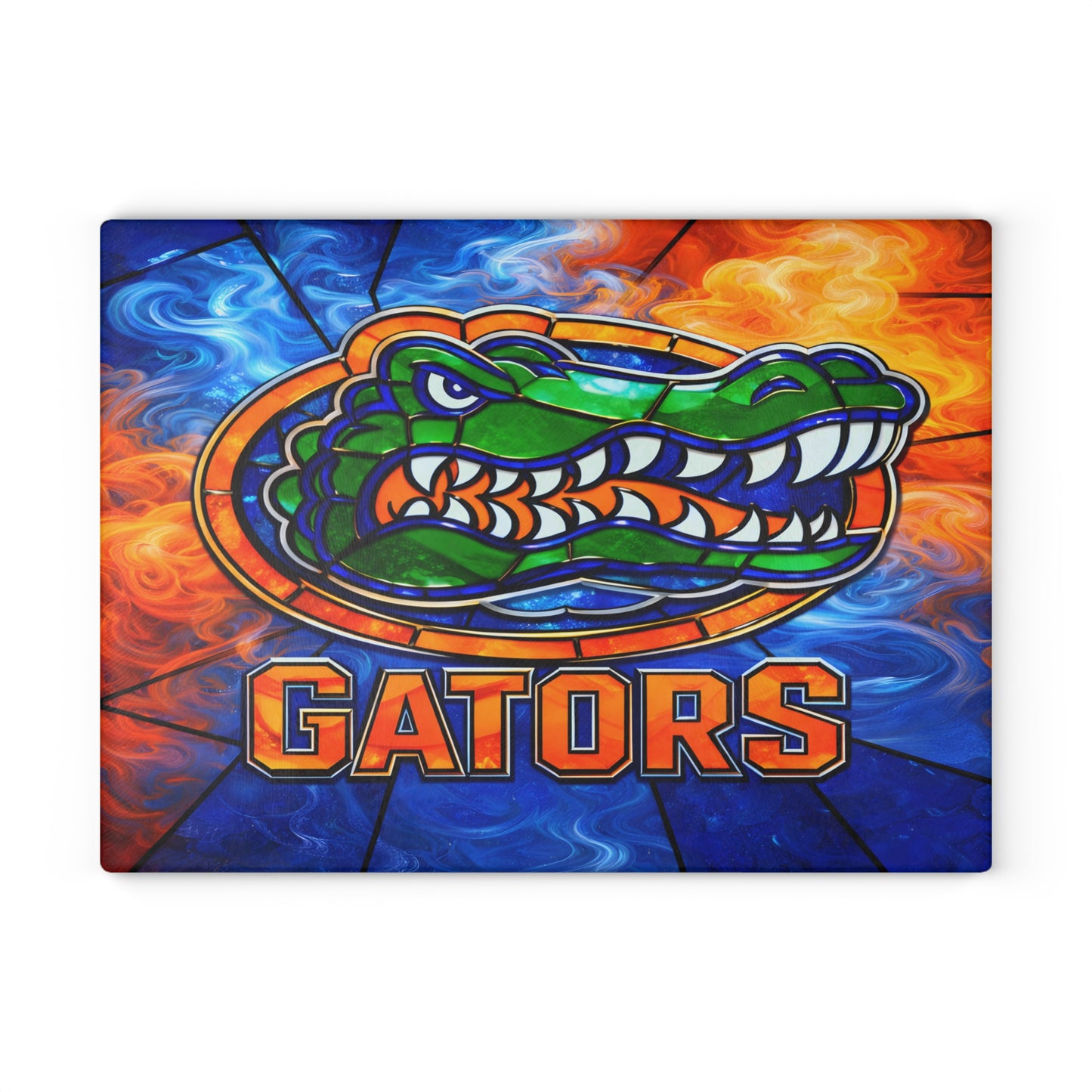 Stained Glass Reptile Glass Cutting Board – Bold Flame & Water Art Kitchen Decor