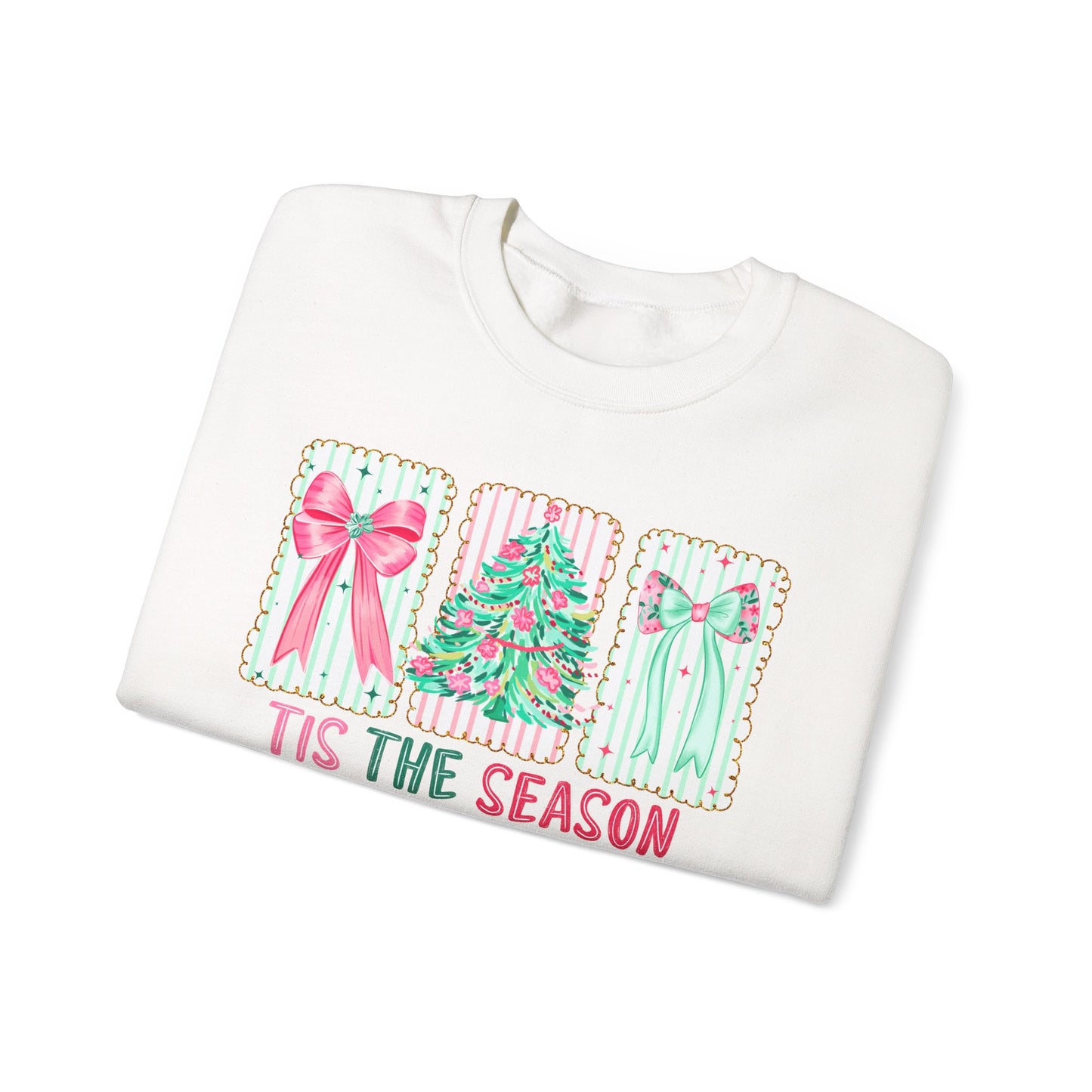 🎀🎄 ’Tis The Season Sweatshirt – Pastel Bows & Merry Tree Vibes ✨☃️