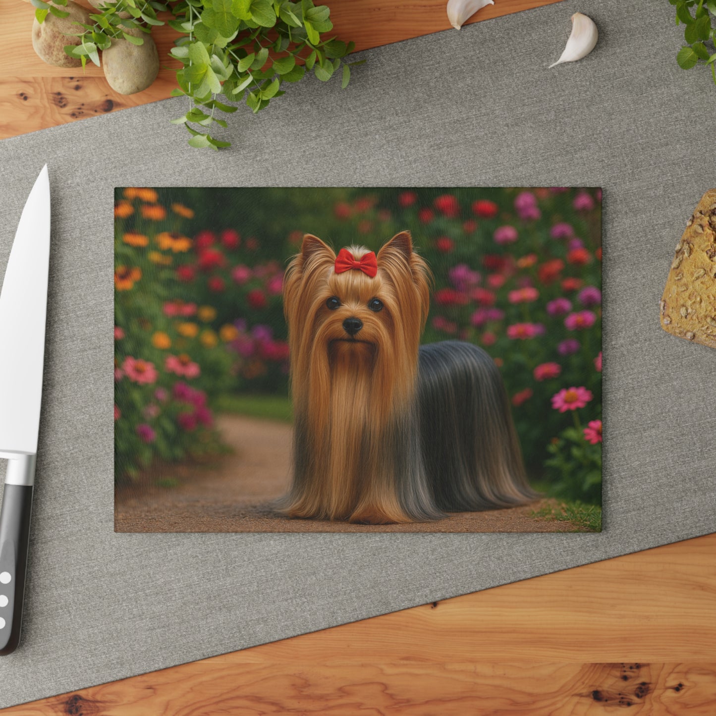🐾🌸 Yorkie in Bloom Cutting Board – Elegant Floral Beauty for Your Kitchen 🌼