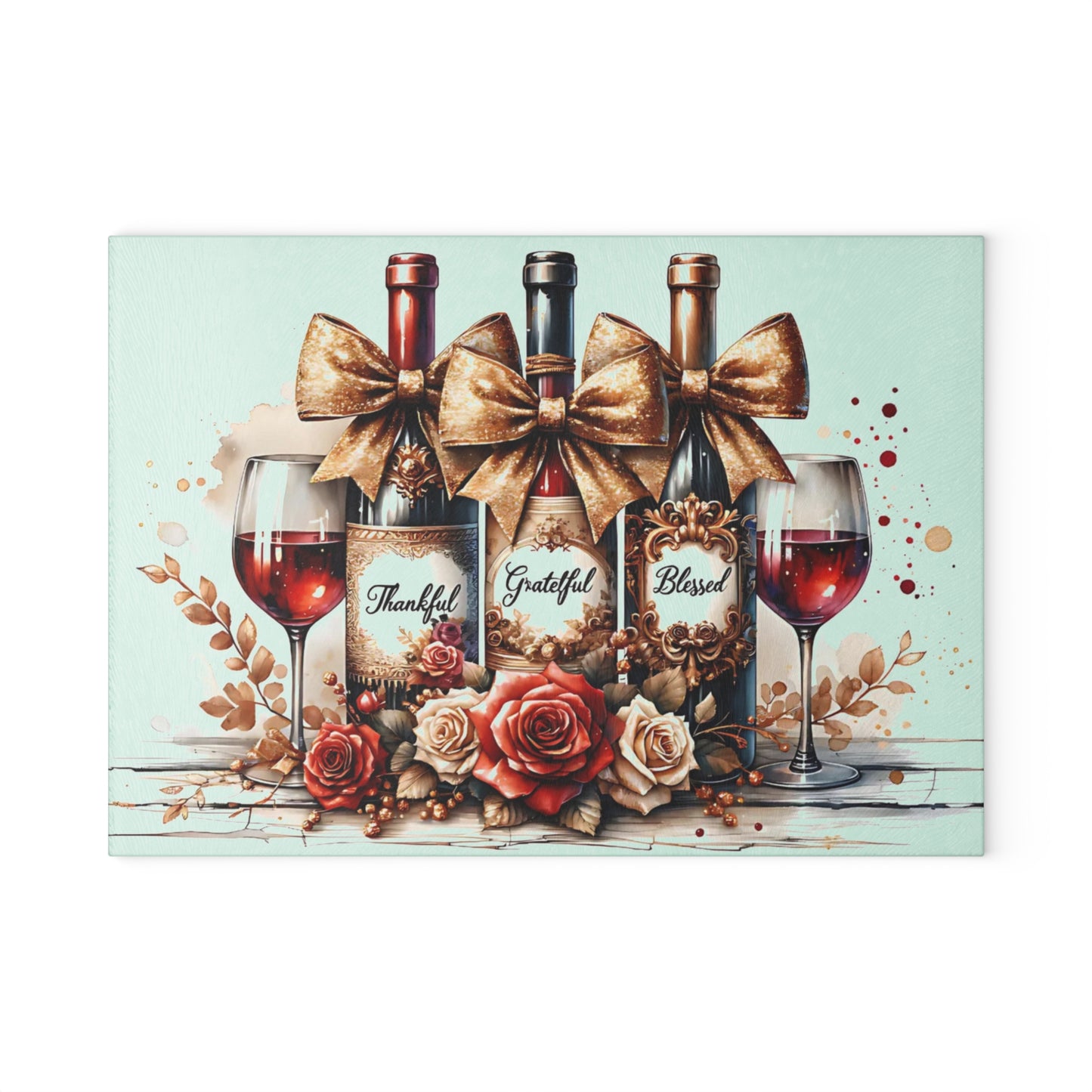 🍷 Thankful, Grateful, Blessed Wine Bottle Cutting Board – Elegant Holiday Kitchen Décor