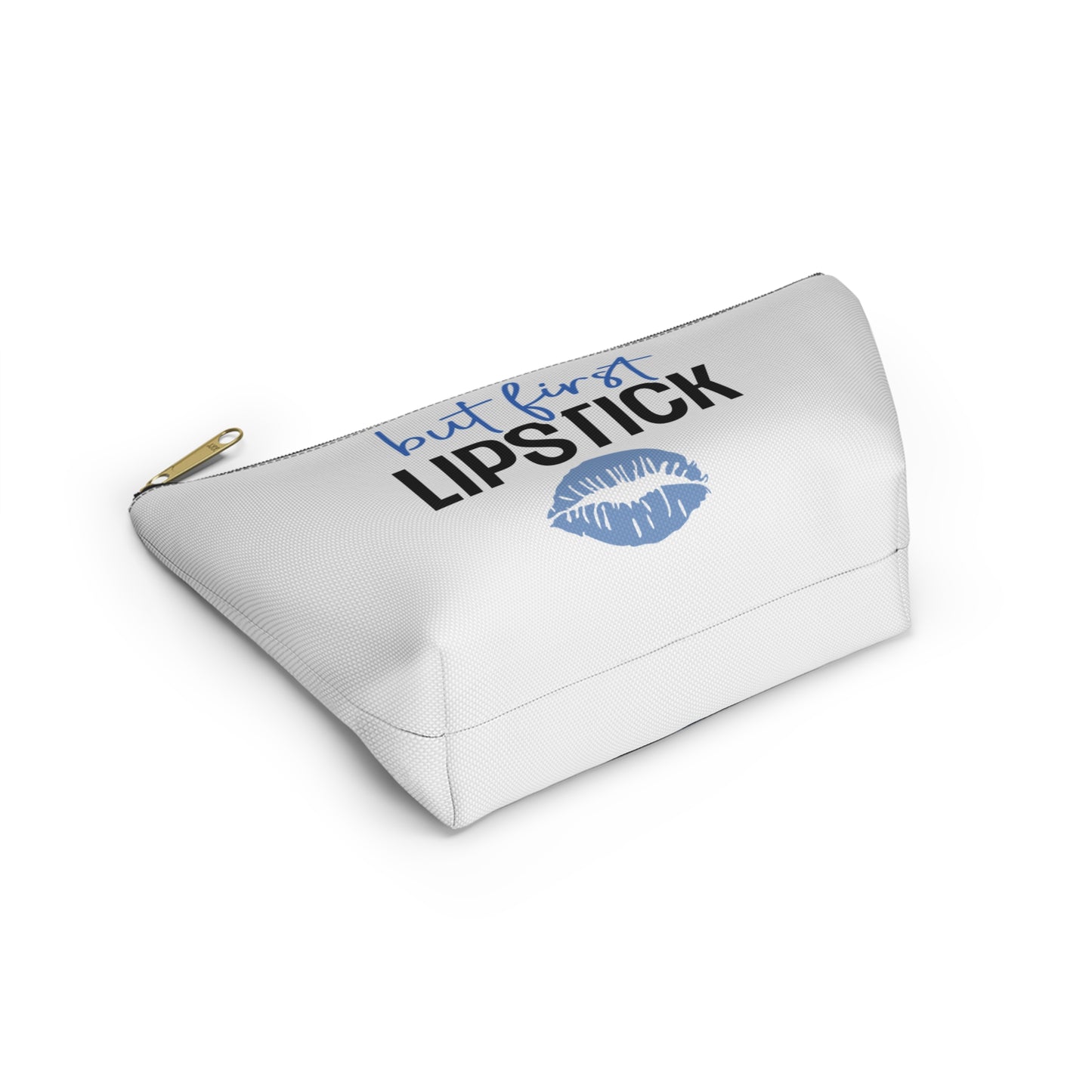 Accessory Pouch – "But First Lipstick" Blue Makeup Bag