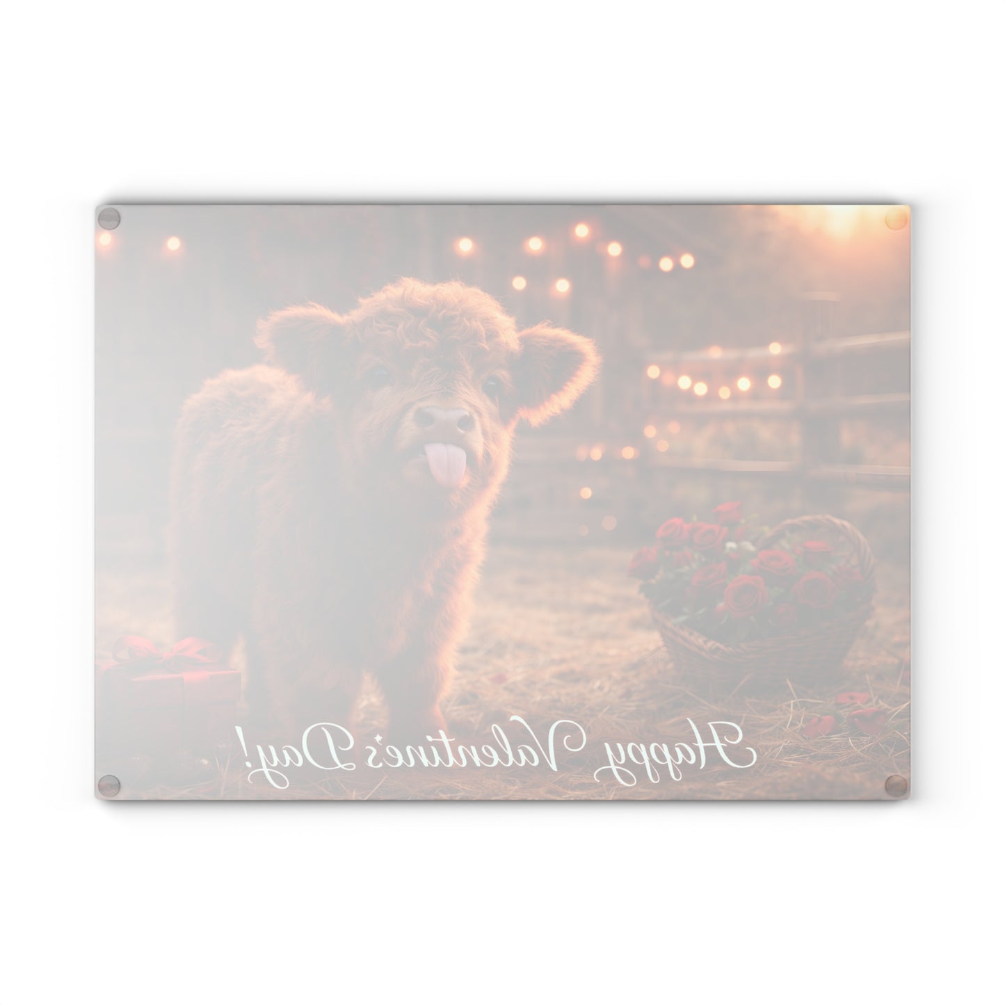 Valentine Highland Calf Glass Cutting Board – Cozy Farmhouse Love Kitchen Décor