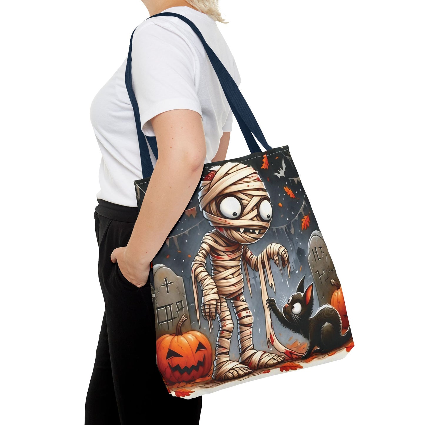 🎃 Mummy & Black Cat Halloween Tote Bag – Spooky Cute & Perfect for Trick-or-Treating 🖤🛍️