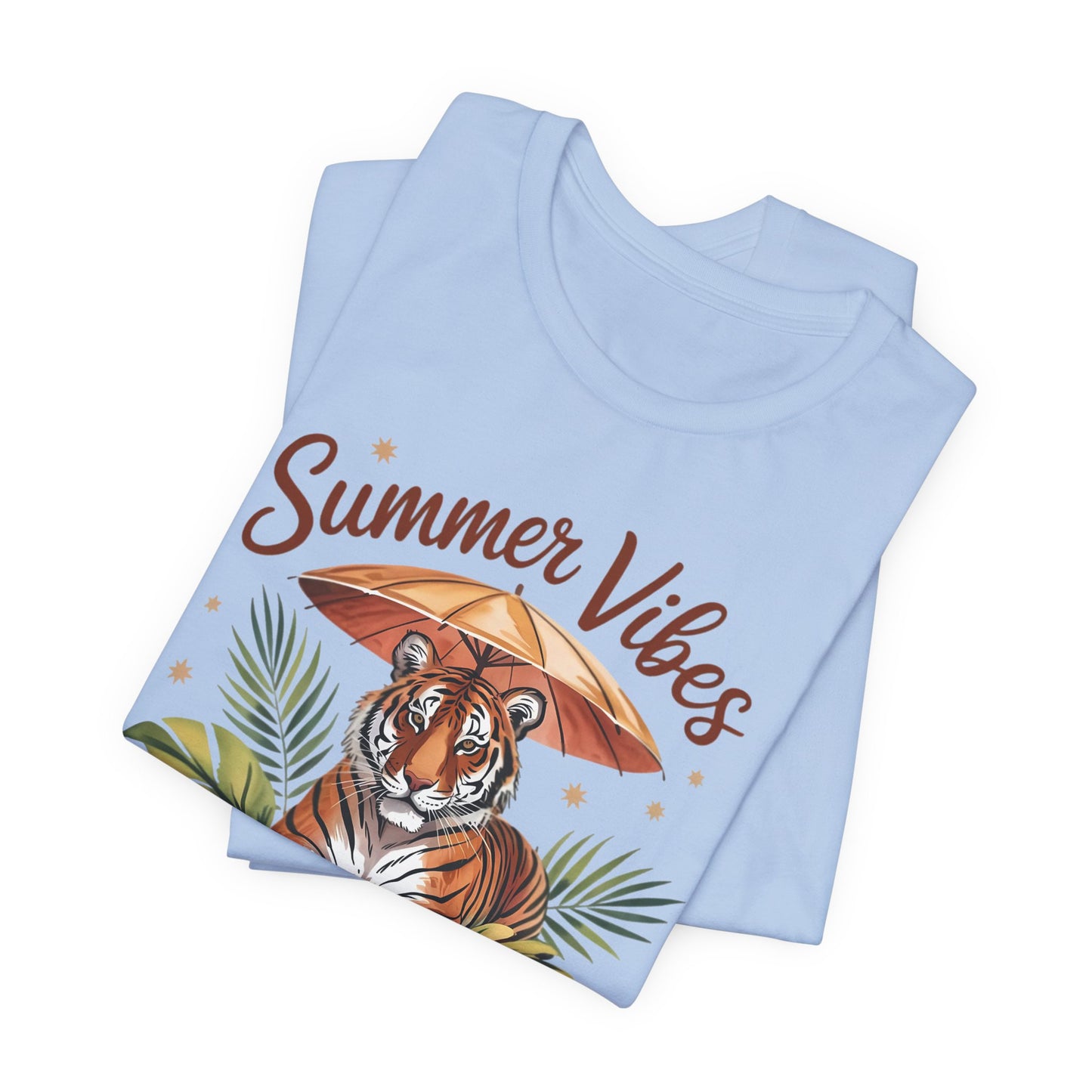 Camiseta Summer Vibes Tiger – Gráfico de palmeras de la selva con paraguas | Múltiples opciones de color