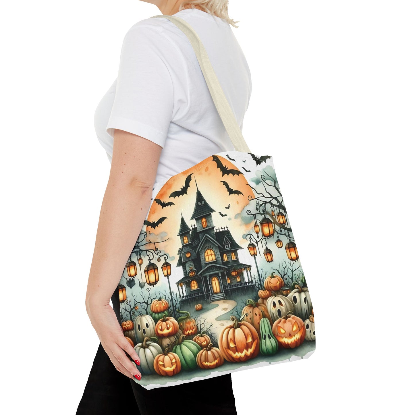 🏚️ Haunted House Halloween Tote Bag – Spooky Nights & Pumpkin Delights 🎃🖤