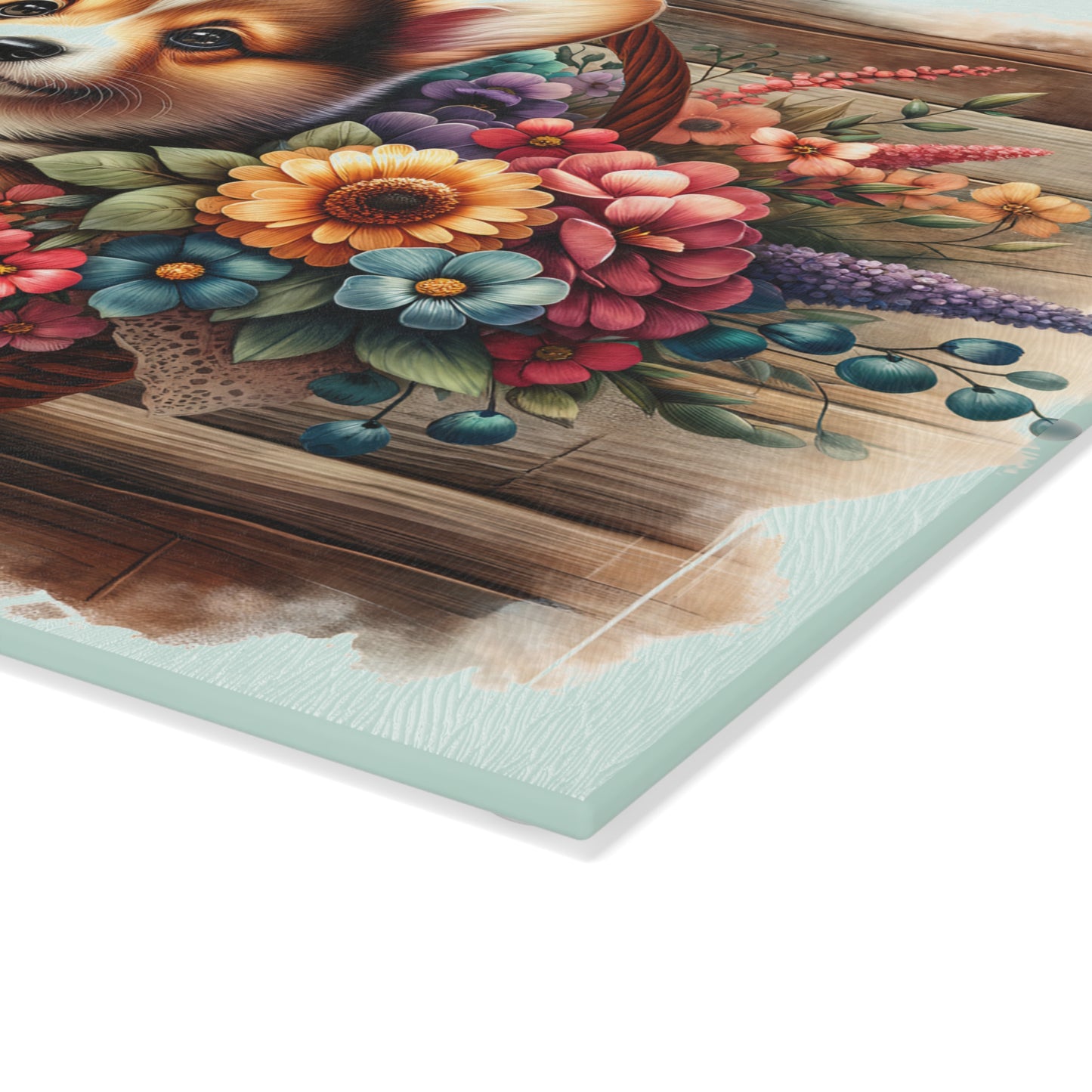 🐶🌸 Corgi in Basket Cutting Board – Sweet Charm Meets Rustic Elegance 🌼