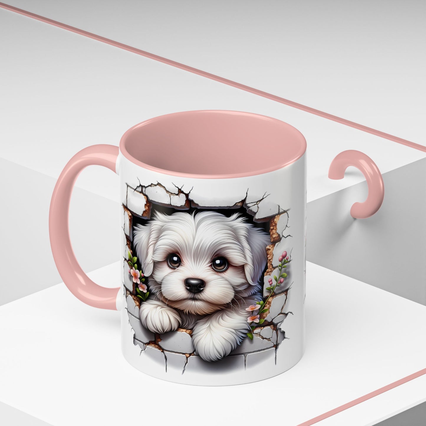 🎀🐶 Maltese Puppy Accent Mug – Cute Peek-Through Dog Design for Animal Lovers ☕💖