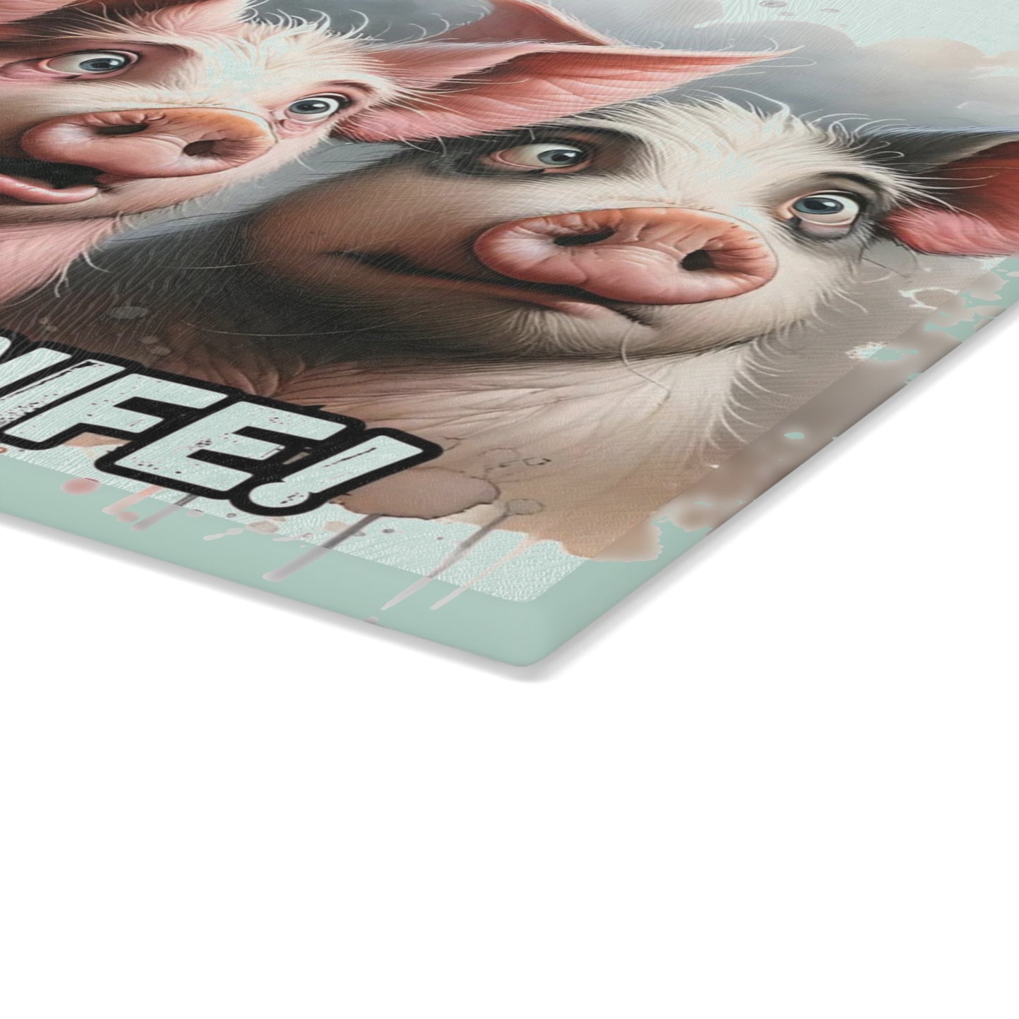 🐷😂 “Panic Pigs – She’s Got a Knife!” Glass Cutting Board – Laughs for Your Kitchen