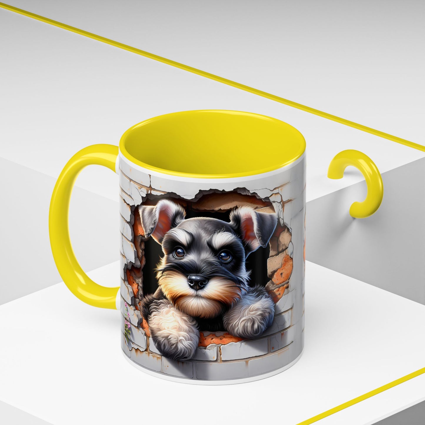 🎀🐶 Schnauzer Puppy Accent Mug – Cute Peek-Through Dog Design for Animal Lovers ☕💖