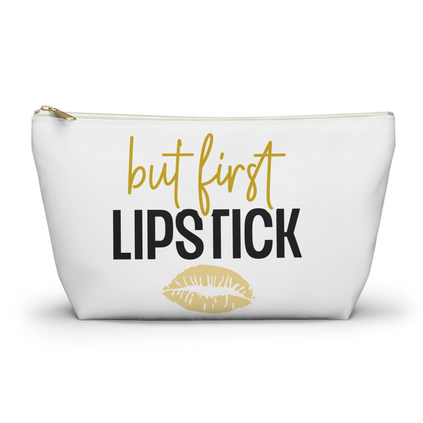 Accessory Pouch – "But First Lipstick" Yellow Makeup Bag