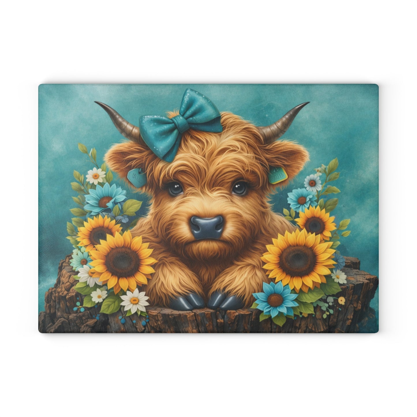 Teal Highland Calf Glass Cutting Board – Farmhouse Kitchen Decor