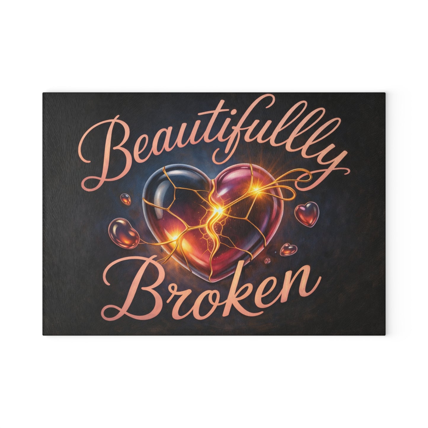 Golden Heart Resilience Glass Cutting Board – Kintsugi-Inspired Love & Strength Kitchen Decor