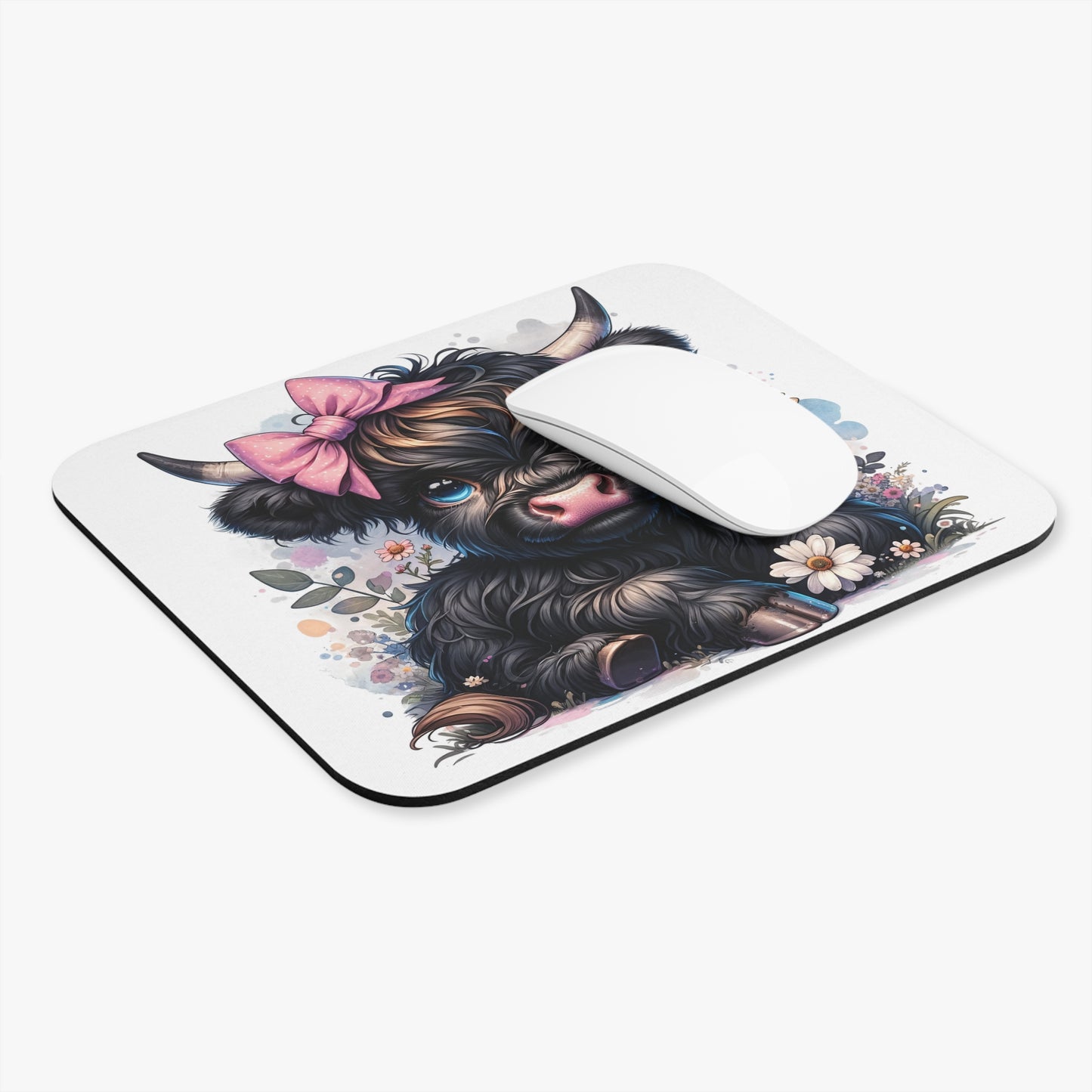 🖱️🌸🐮 Highland Calf Bow Mouse Pad – Sweet Country Charm for Your Desk