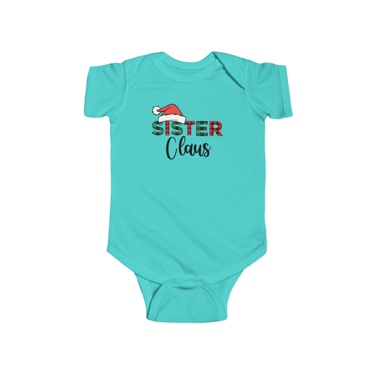 Sister Claus Baby Onesie – Plaid Lettering & Cozy Holiday Outfit 🎀❄️