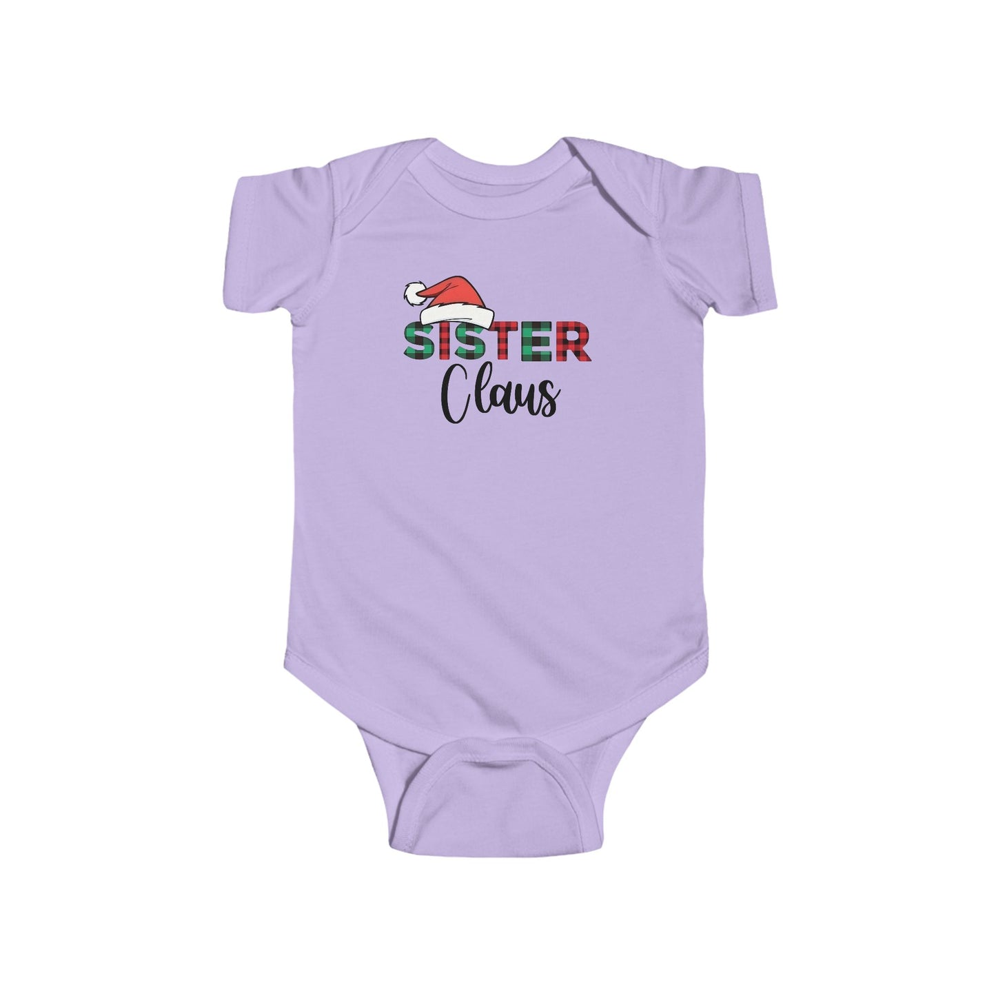 Sister Claus Baby Onesie – Plaid Lettering & Cozy Holiday Outfit 🎀❄️