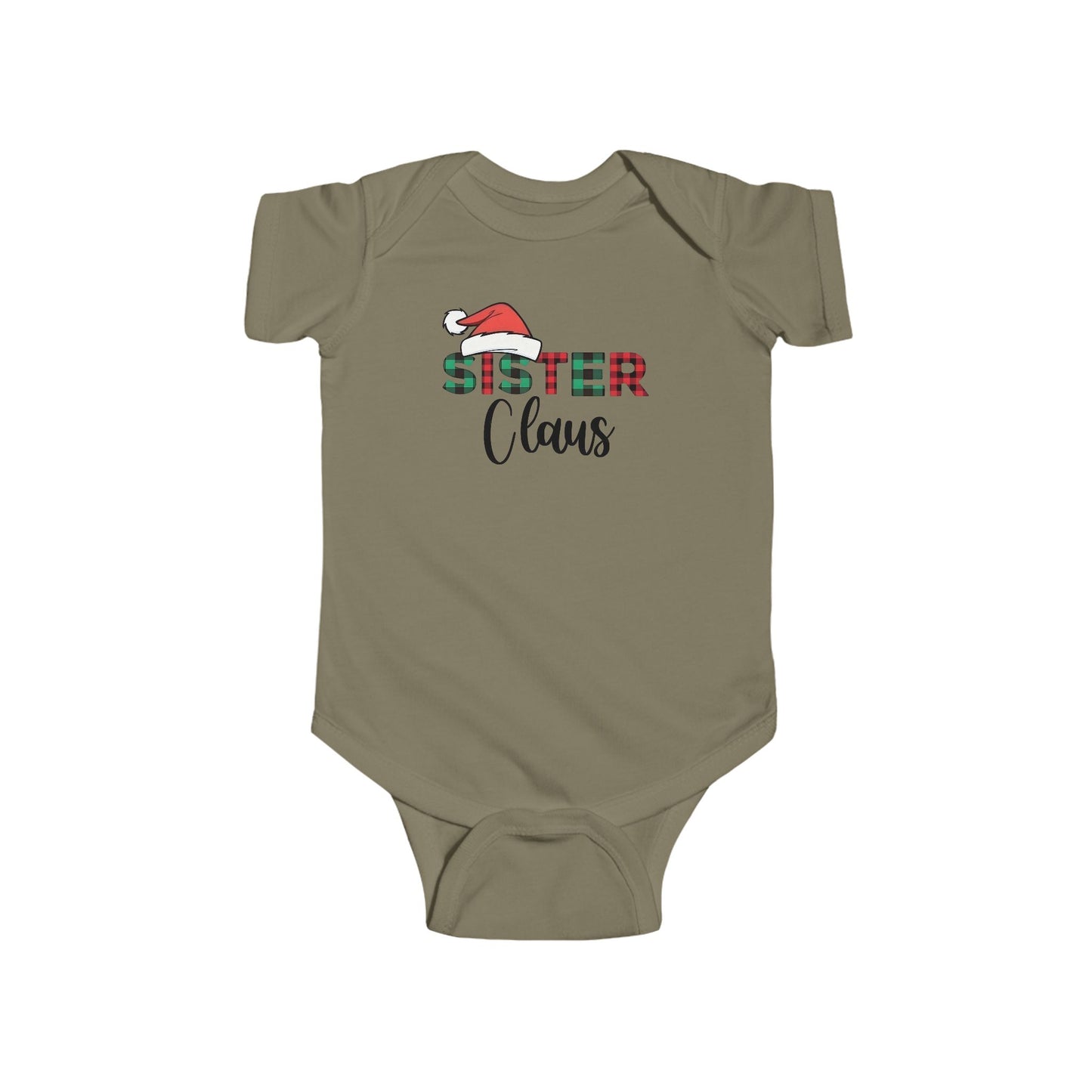 Sister Claus Baby Onesie – Plaid Lettering & Cozy Holiday Outfit 🎀❄️