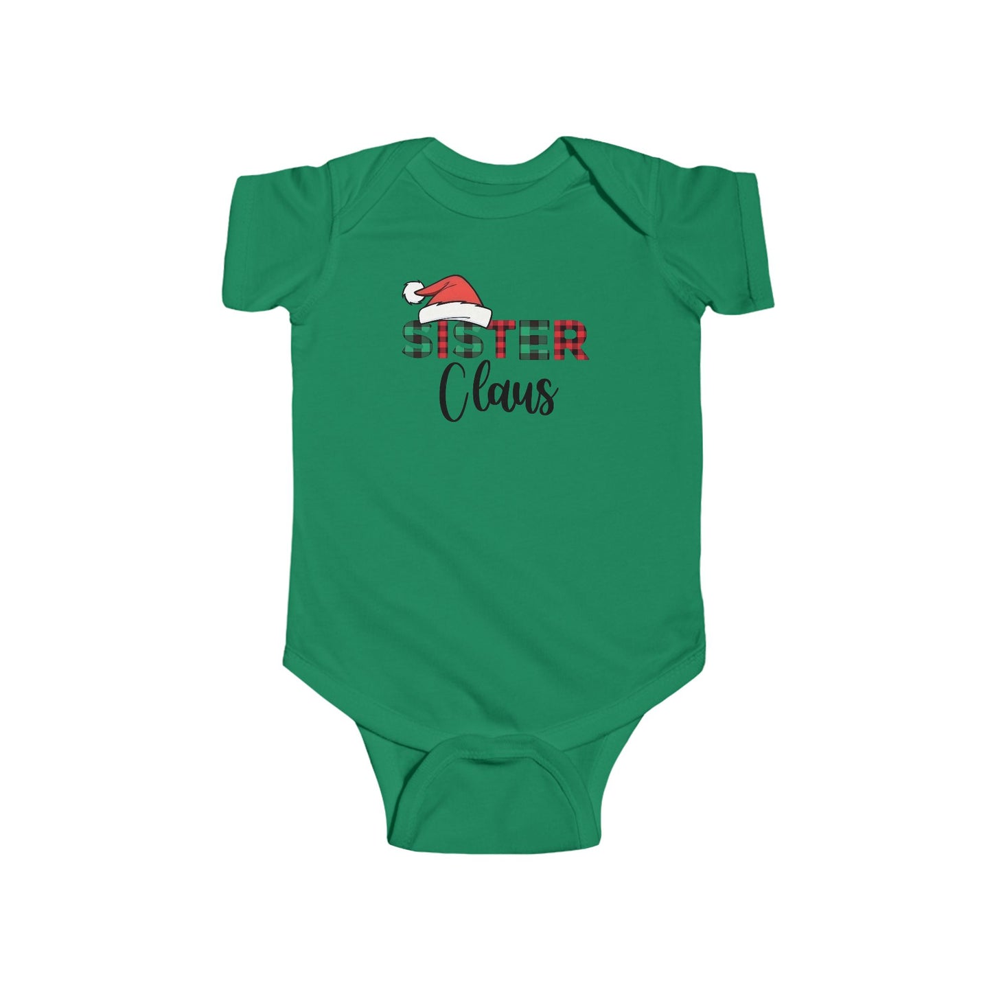 Sister Claus Baby Onesie – Plaid Lettering & Cozy Holiday Outfit 🎀❄️