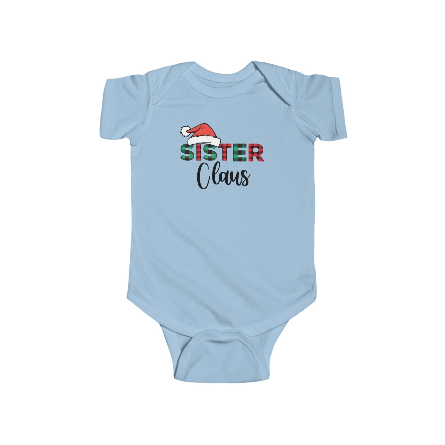 Sister Claus Baby Onesie – Plaid Lettering & Cozy Holiday Outfit 🎀❄️