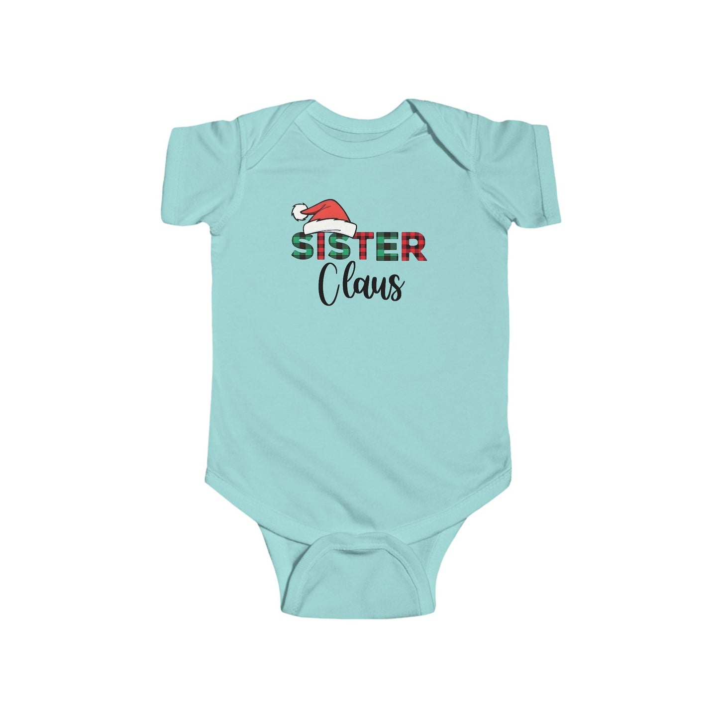 Sister Claus Baby Onesie – Plaid Lettering & Cozy Holiday Outfit 🎀❄️