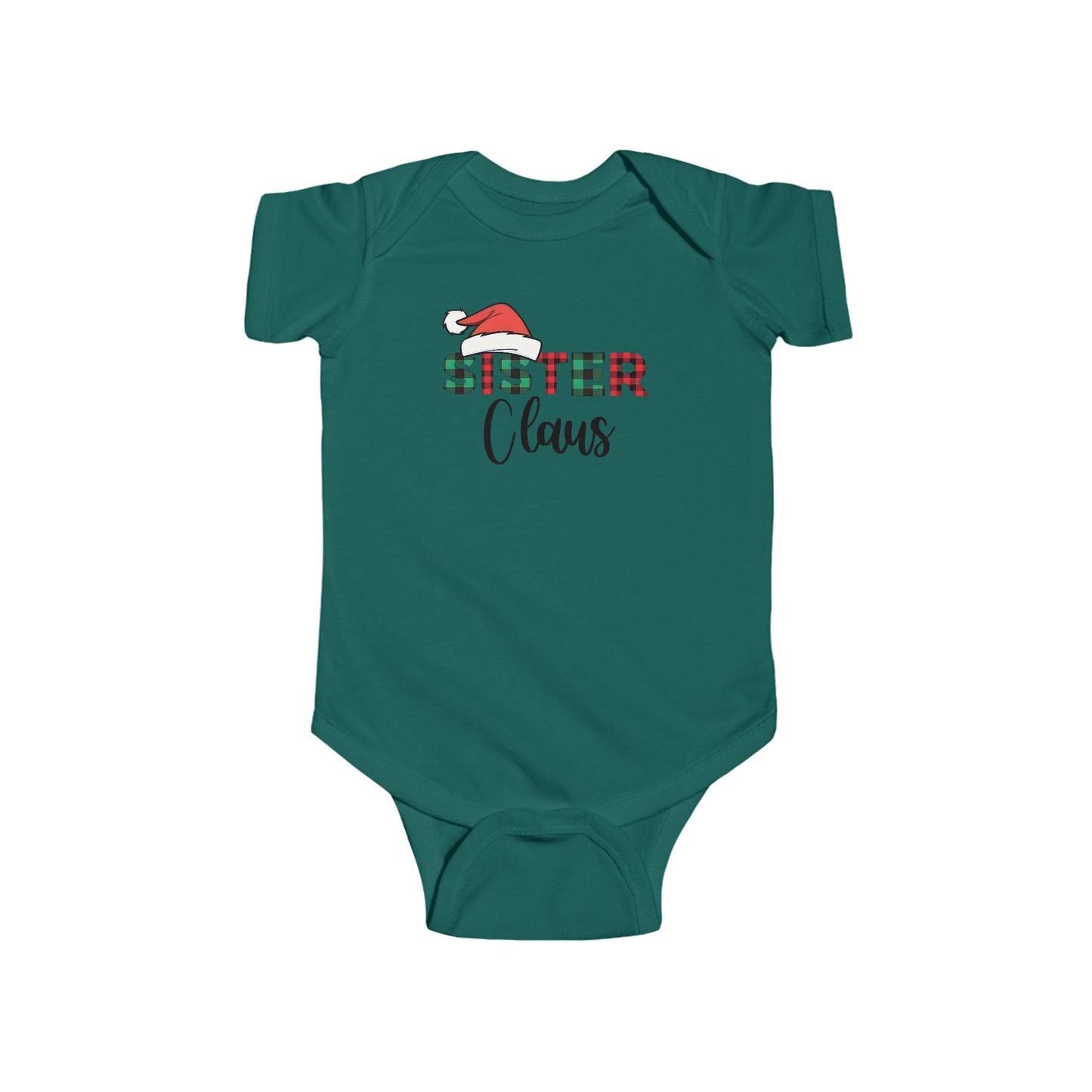 Sister Claus Baby Onesie – Plaid Lettering & Cozy Holiday Outfit 🎀❄️
